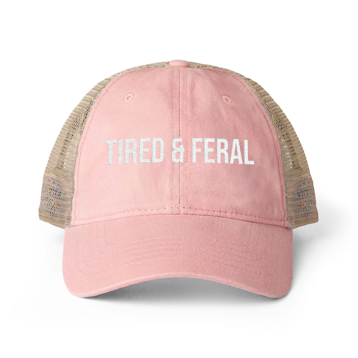 "TIRED & FERAL" Women's Washed Mesh-Back Cap