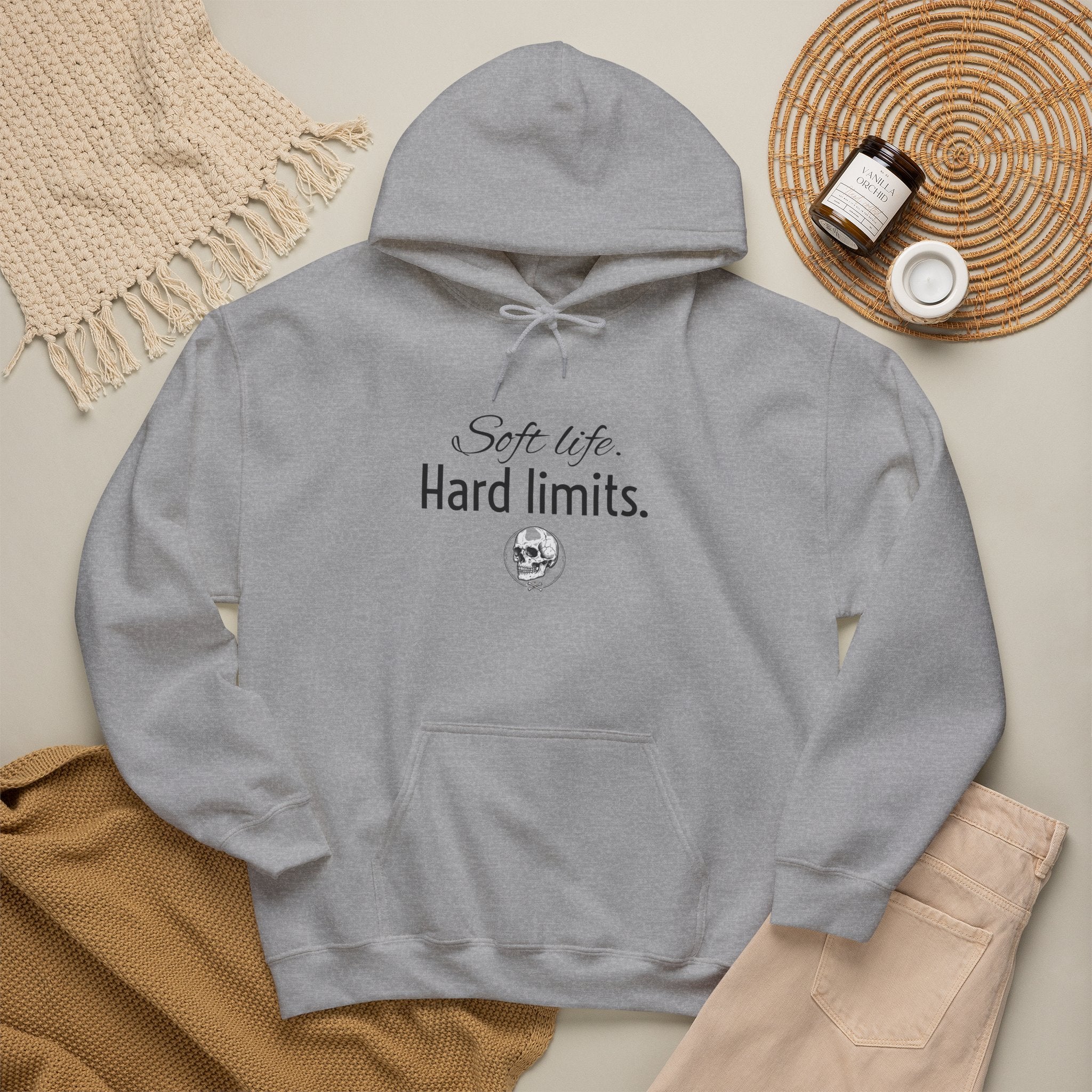 Hoodie — "Soft Life. Hard Limits." Minimalist Script Pullover