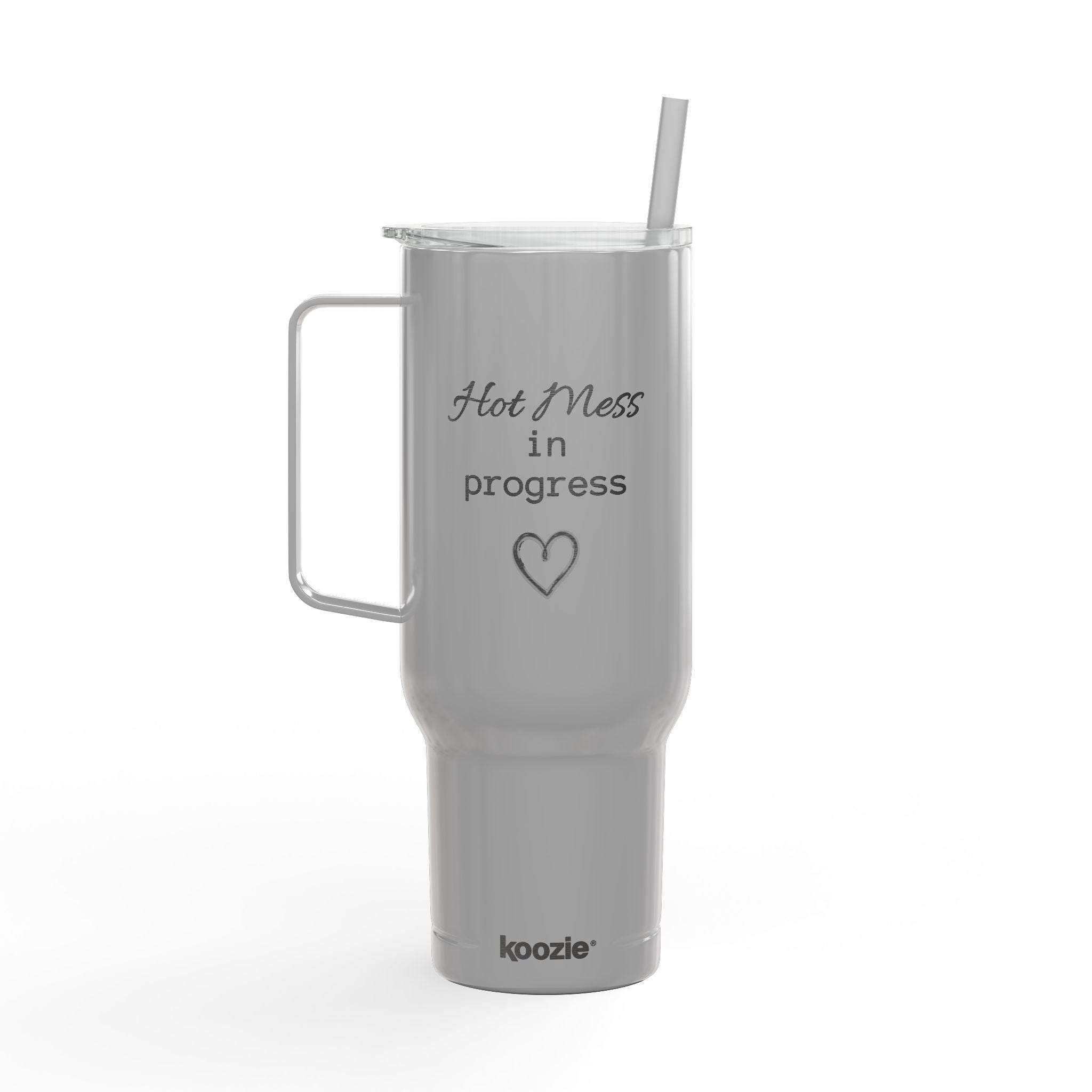 Insulated Tumbler with Lid, 40oz (Engraving)- "Hot Mess in Progress"