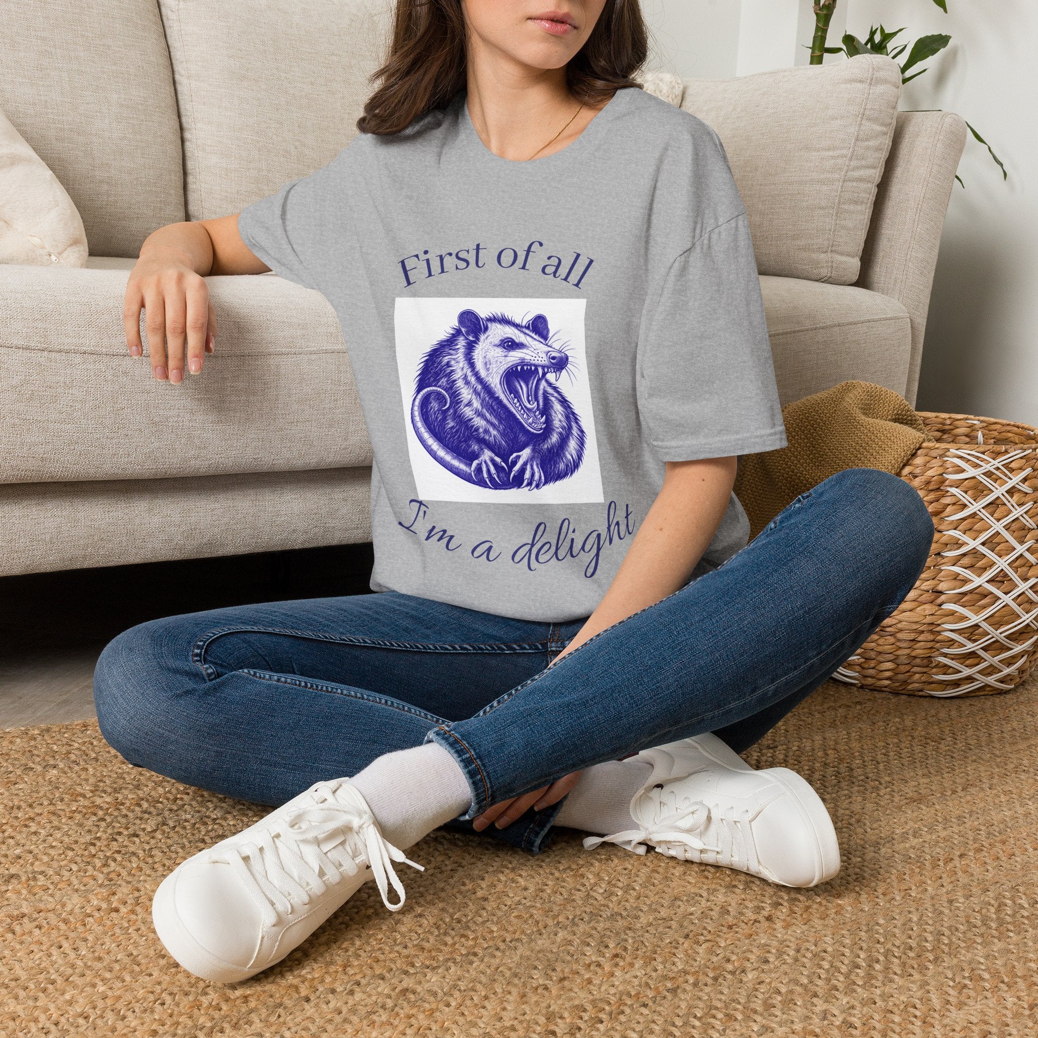 T-Shirt — “First of All, I’m a Delight” Possum Graphic Tee