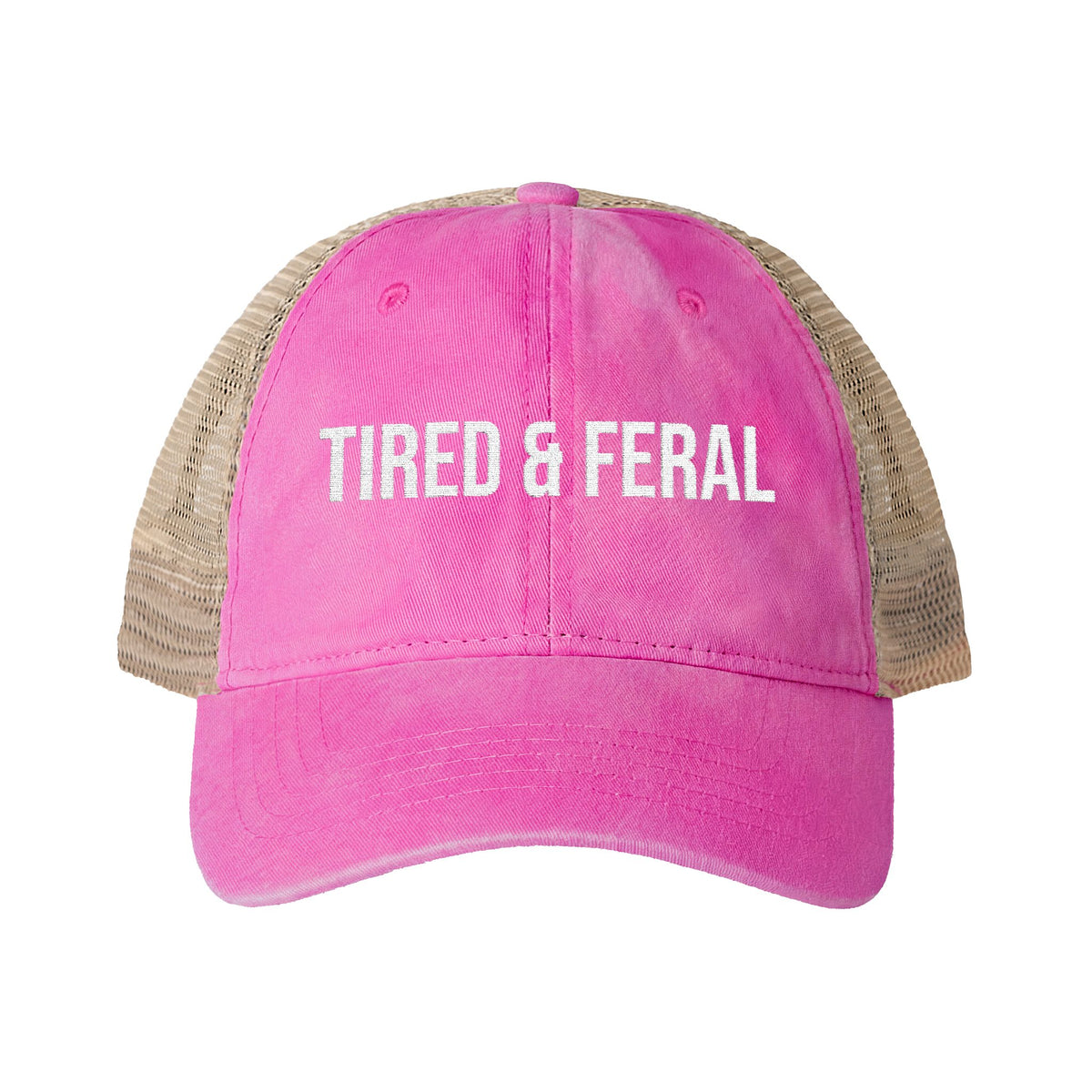 "TIRED & FERAL" Women's Washed Mesh-Back Cap