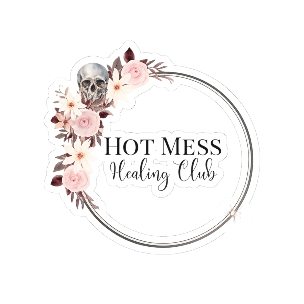 Hot Mess Healing Club Logo Sticker – Floral Skull Decorative Decal