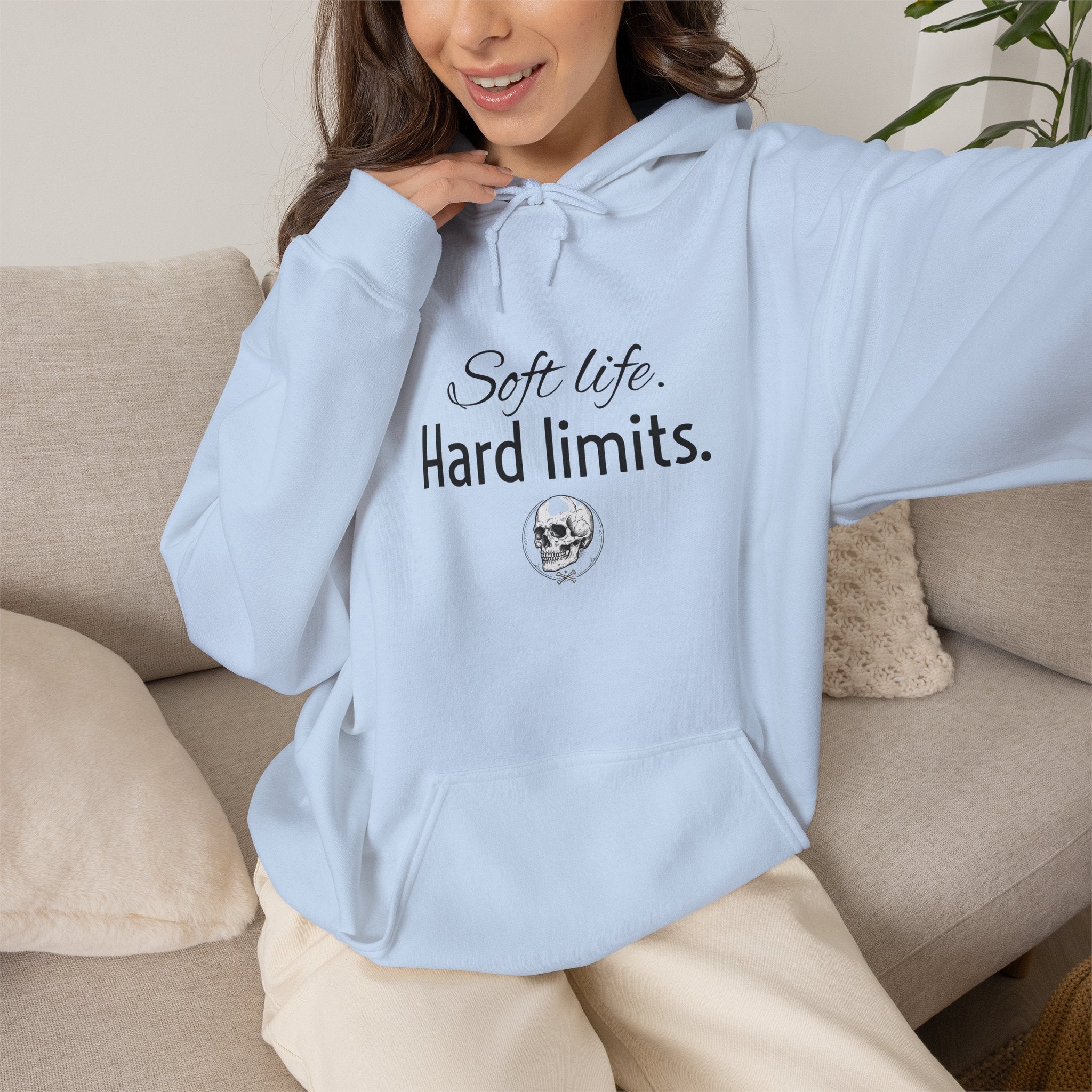 Hoodie — "Soft Life. Hard Limits." Minimalist Script Pullover