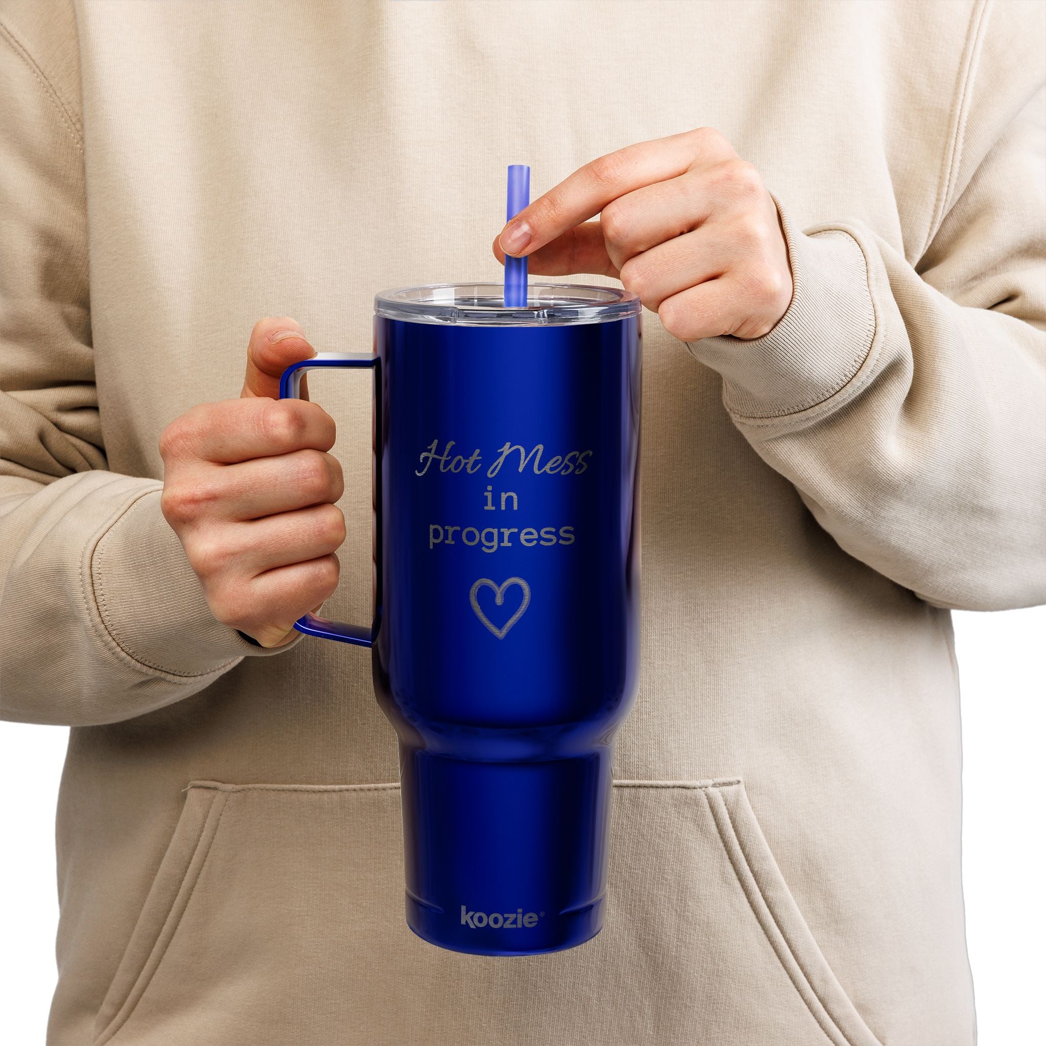 Insulated Tumbler with Lid, 40oz (Engraving)- "Hot Mess in Progress"