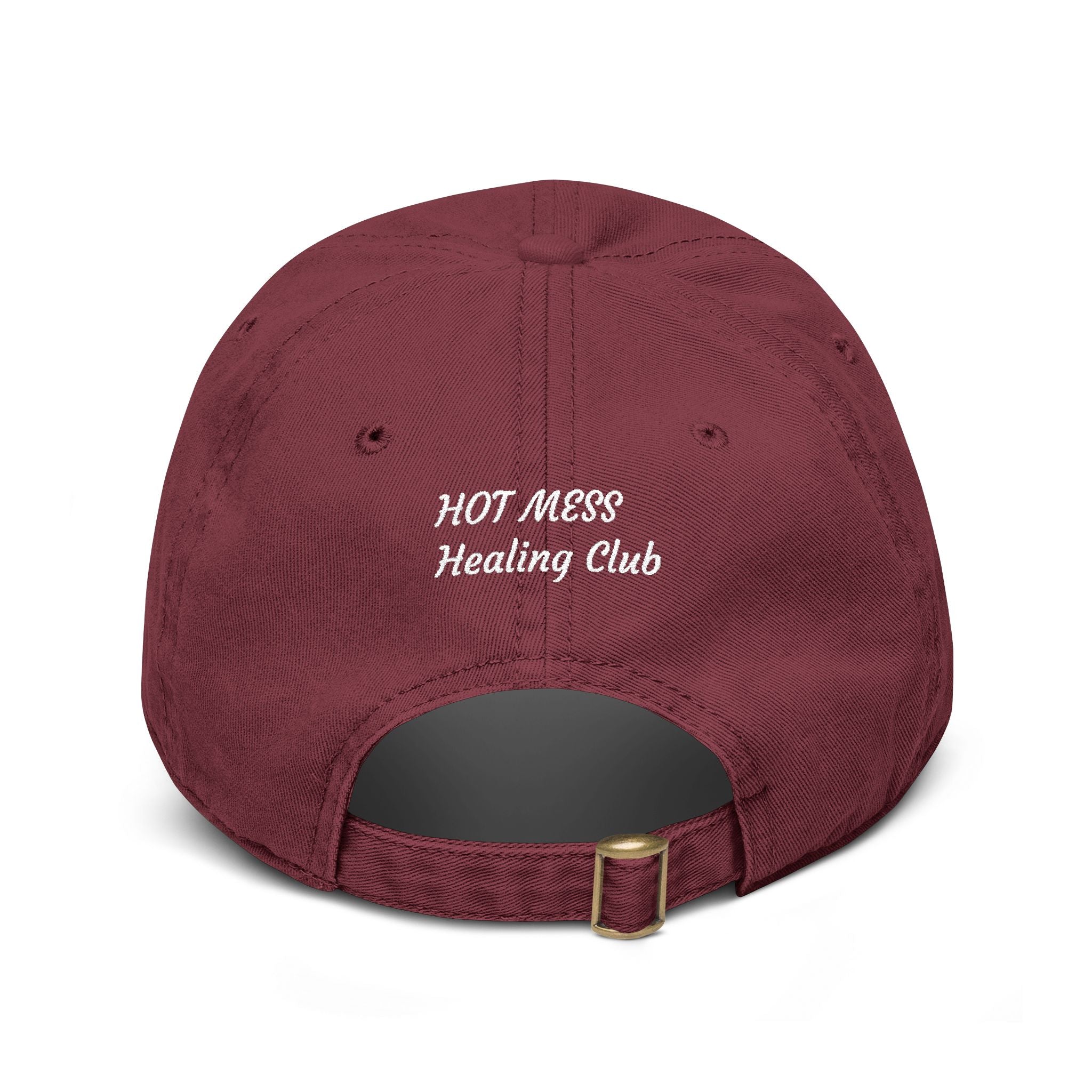 Washed Baseball Cap — “Good moms say bad words” Embroidered Mom Hat (Hot Mess Healing Club Back)