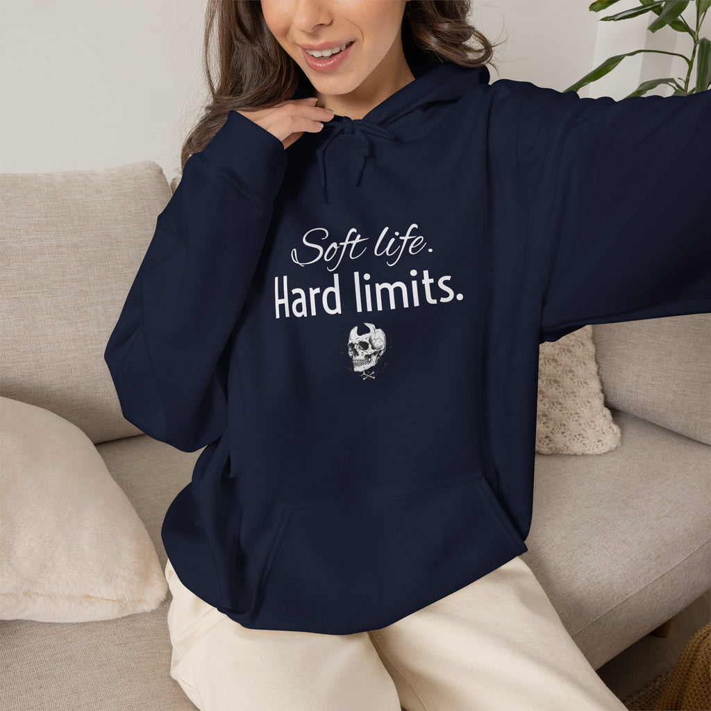 Hoodie — "Soft Life. Hard Limits." Minimalist Script Pullover