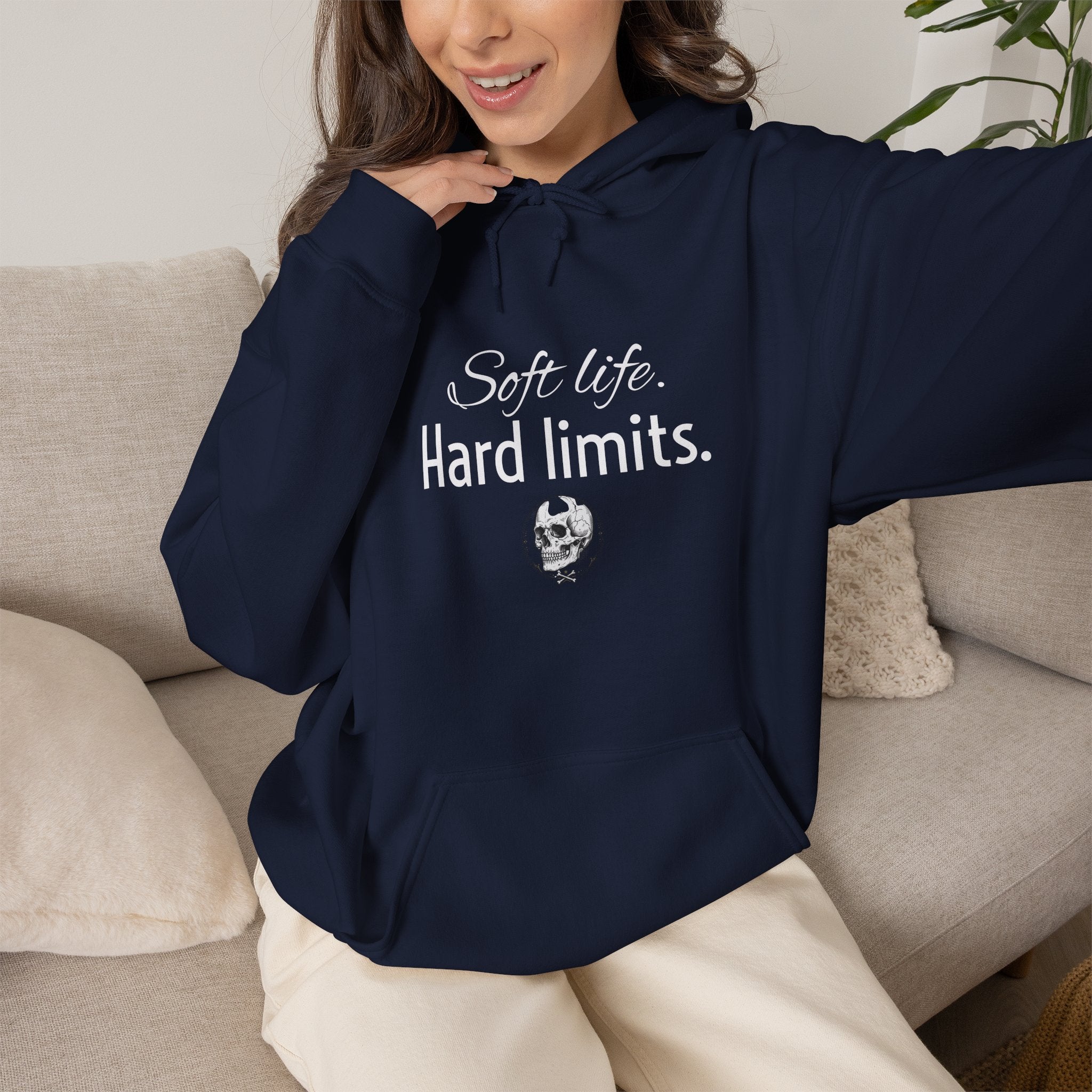 Hoodie — "Soft Life. Hard Limits." Minimalist Script Pullover