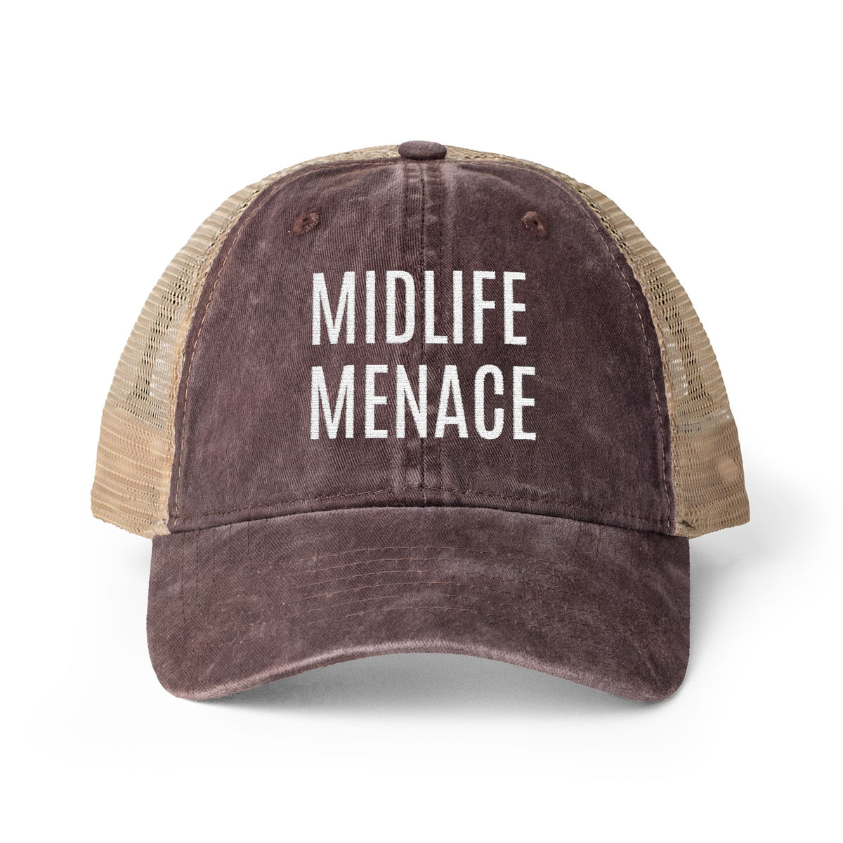 "MIDLIFE MENACE" Women's Washed Mesh-Back Cap