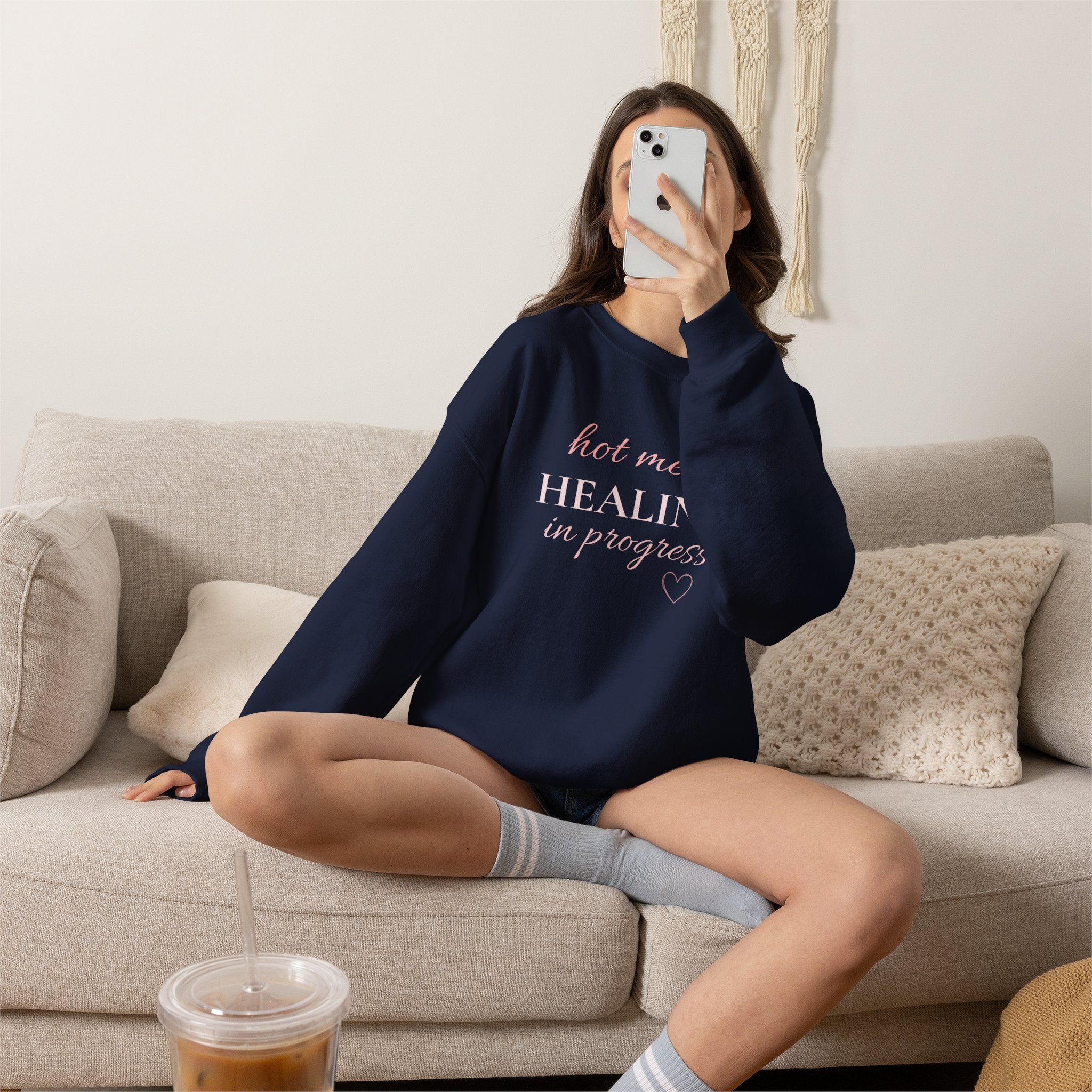 Crewneck Sweatshirt - "Hot Mess, Healing In Progress" Inspirational Pullover