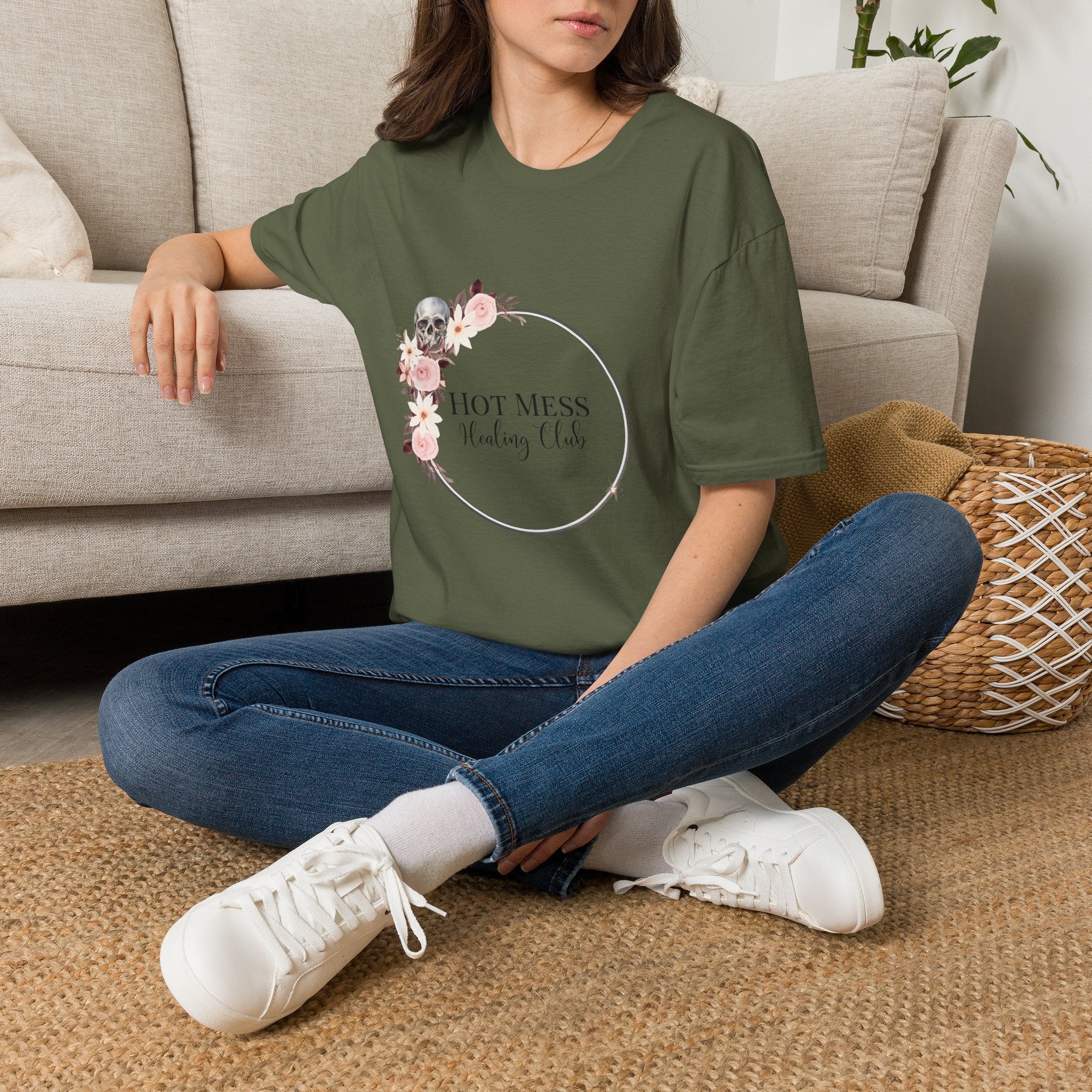 Hot Mess Healing Club T-Shirt — Floral Skull Tee
