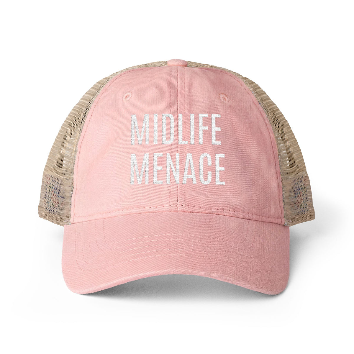 "MIDLIFE MENACE" Women's Washed Mesh-Back Cap