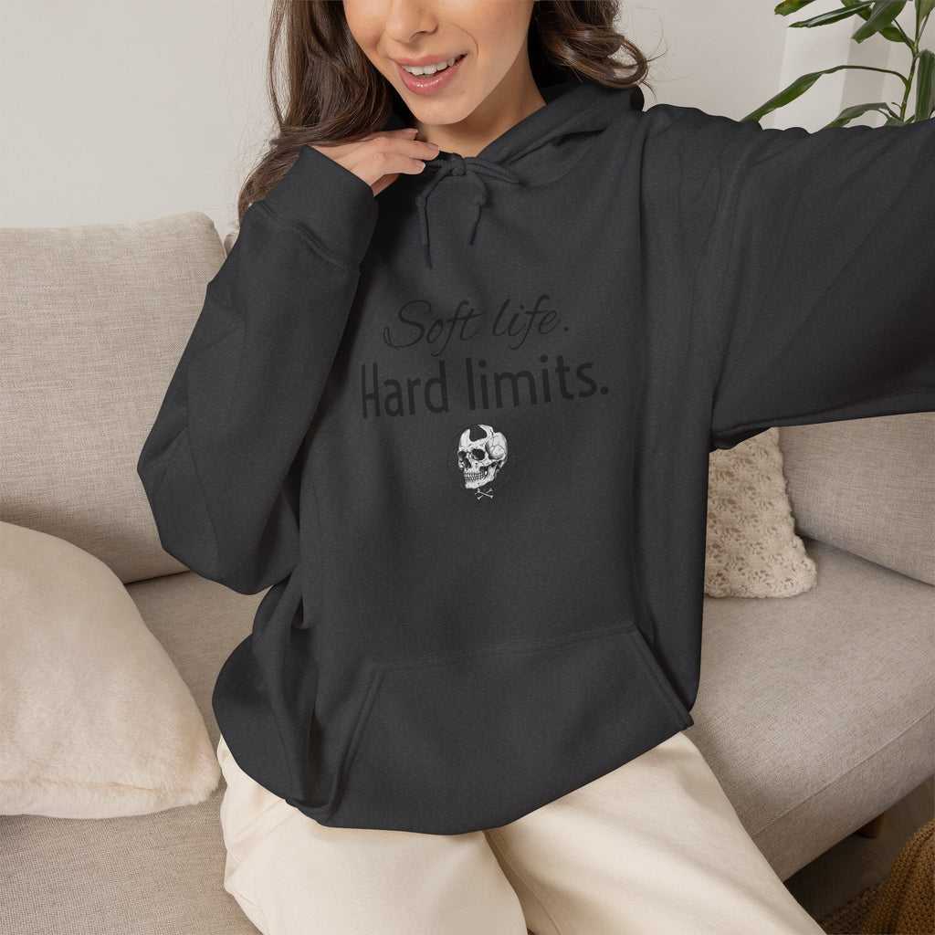 Hoodie — "Soft Life. Hard Limits." Minimalist Script Pullover