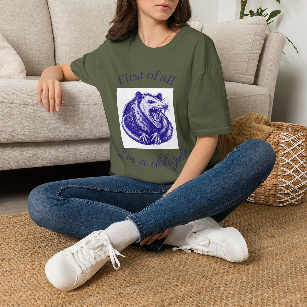 T-Shirt — “First of All, I’m a Delight” Possum Graphic Tee