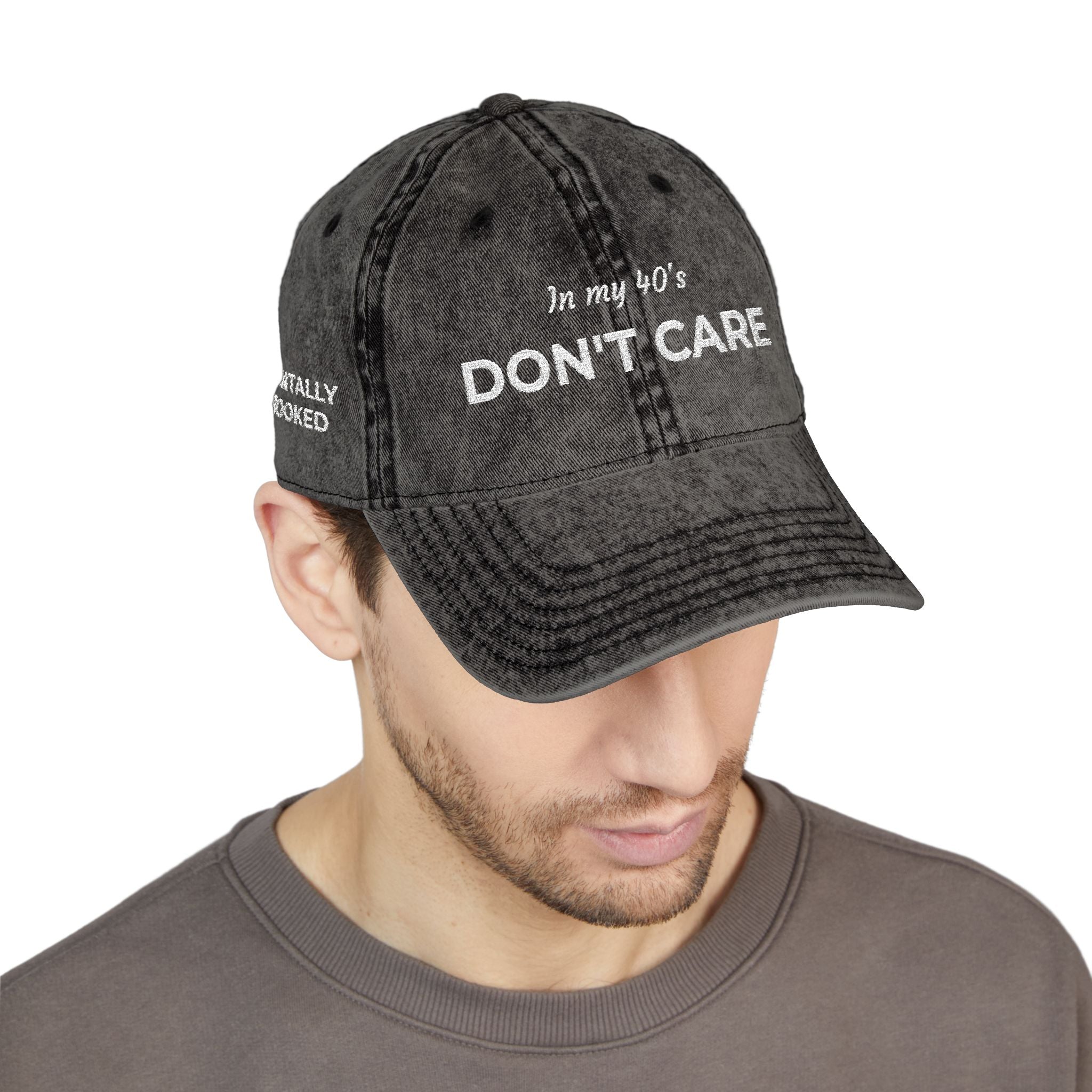 Vintage Embroidered Cap — "Don't Care" Distressed Baseball Hat