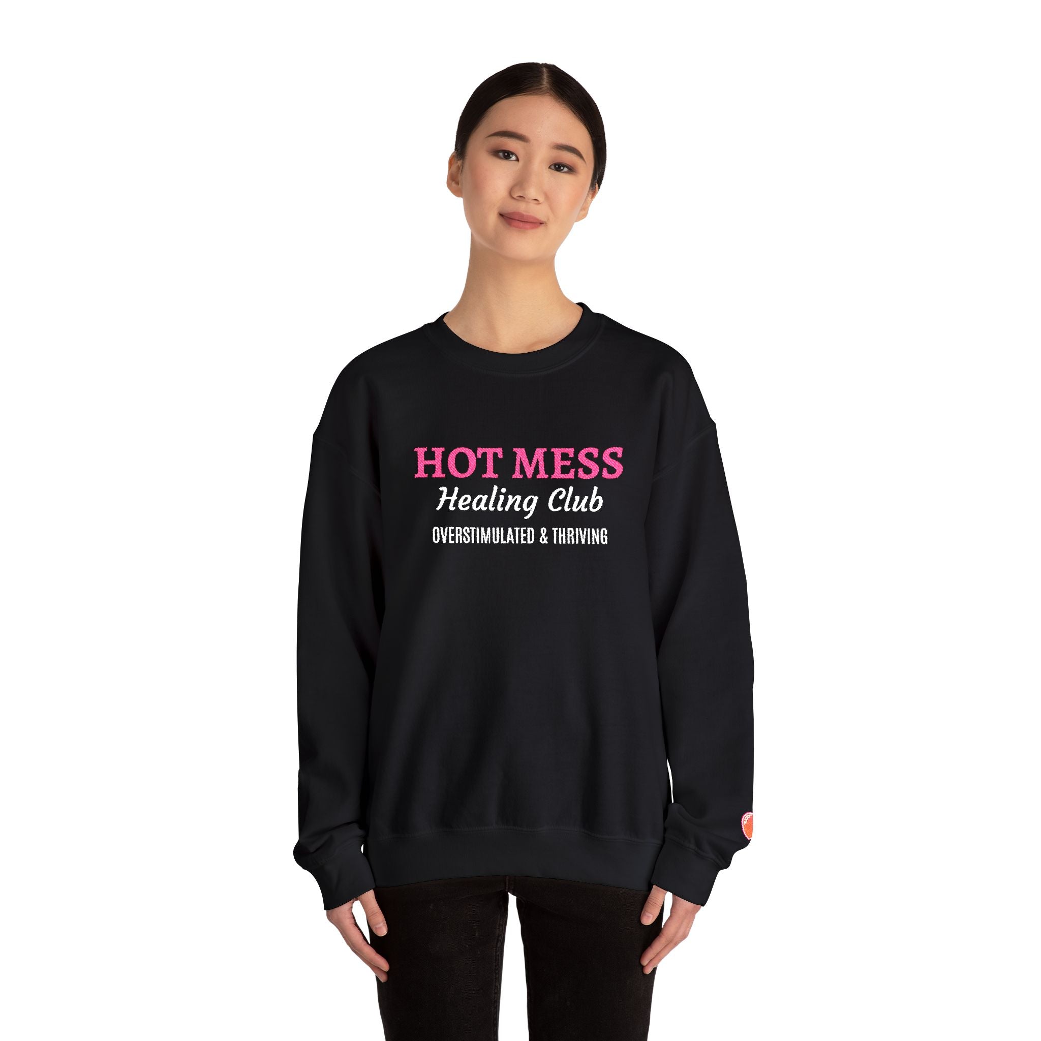 Hot Mess Crewneck Sweatshirt — Funny Graphic White Pullover