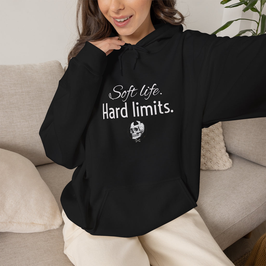 Hoodie — "Soft Life. Hard Limits." Minimalist Script Pullover