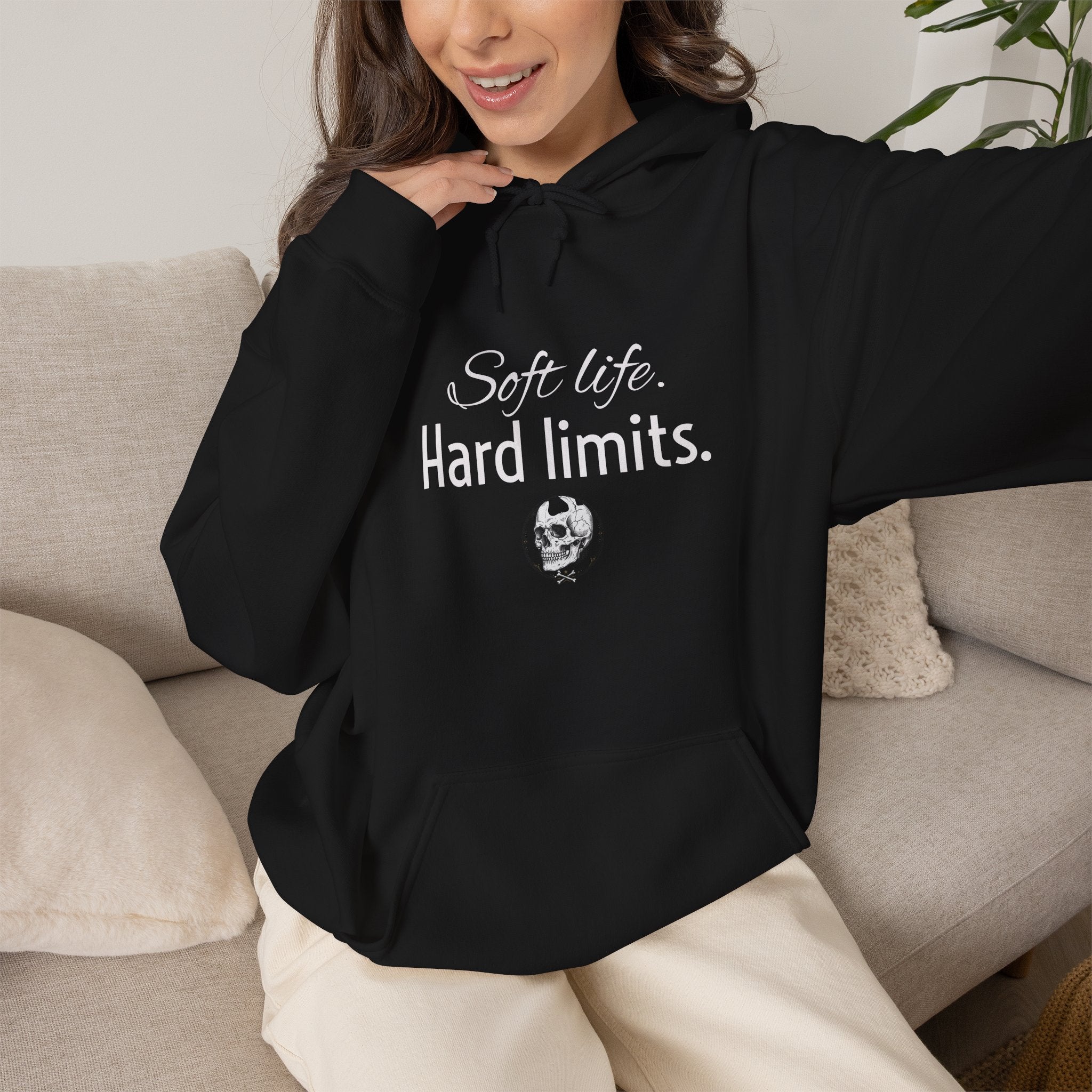 Hoodie — "Soft Life. Hard Limits." Minimalist Script Pullover
