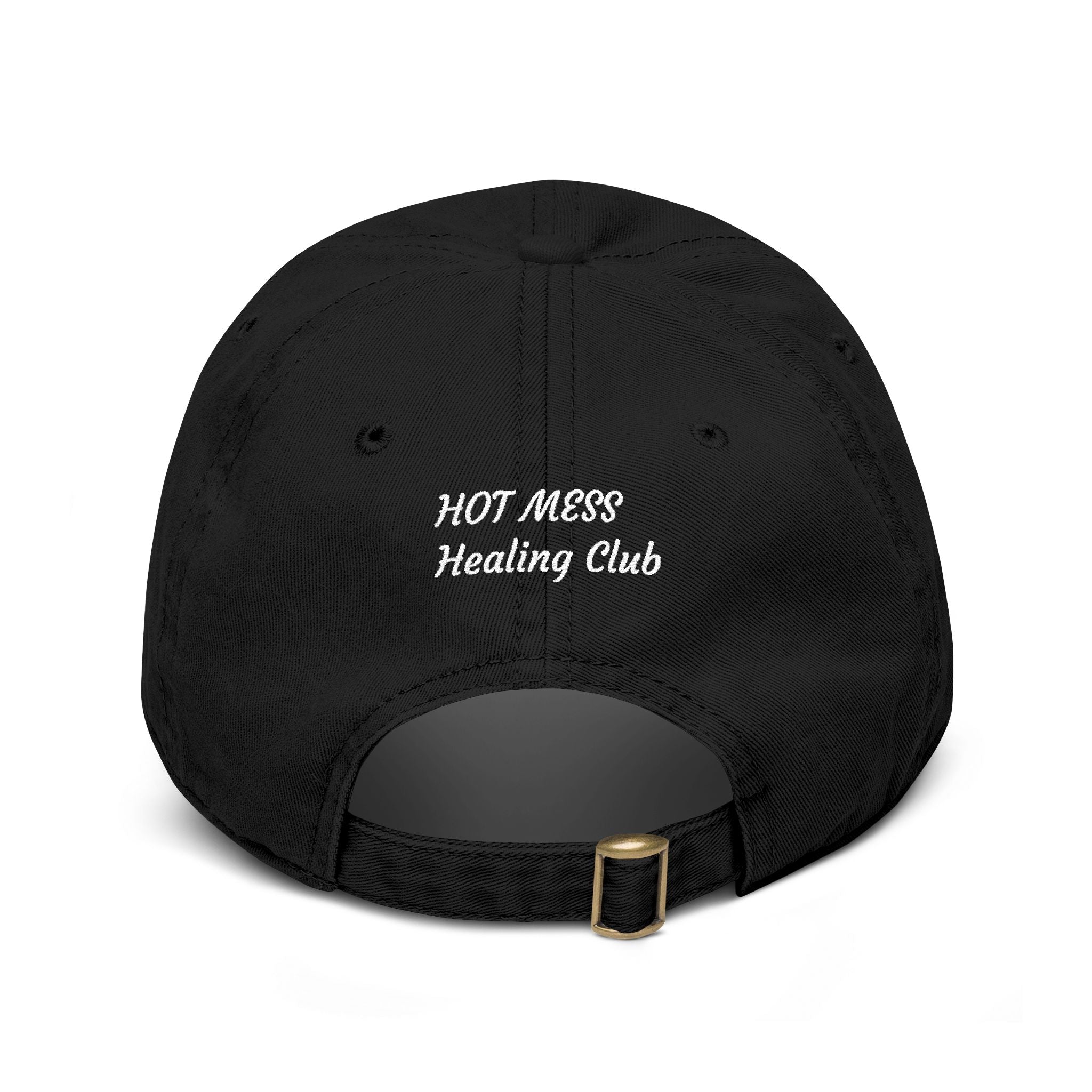 Washed Baseball Cap — “Good moms say bad words” Embroidered Mom Hat (Hot Mess Healing Club Back)