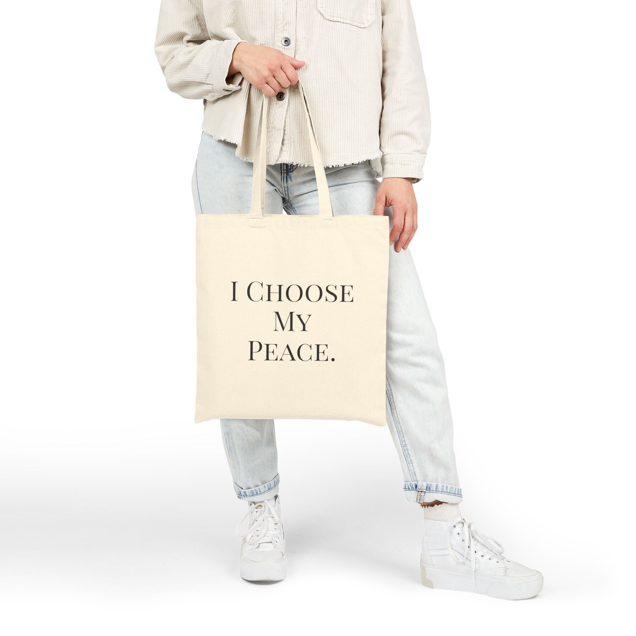 I Choose My Peace Canvas Tote — Floral Calm Reusable Shopping & Everyday Bag