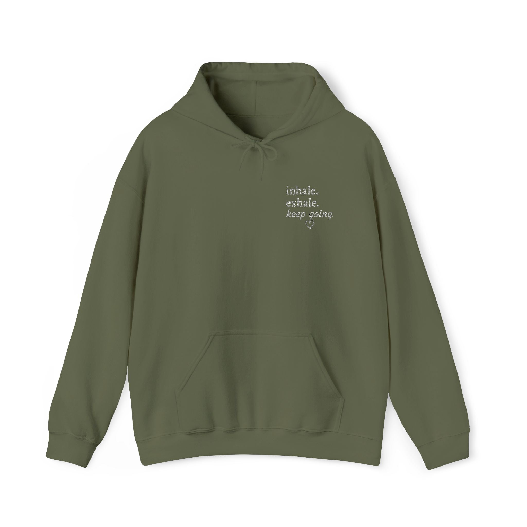 Hoodie — Small Chest Script Graphic "inhale. exhale. keep going." | Minimal Streetwear