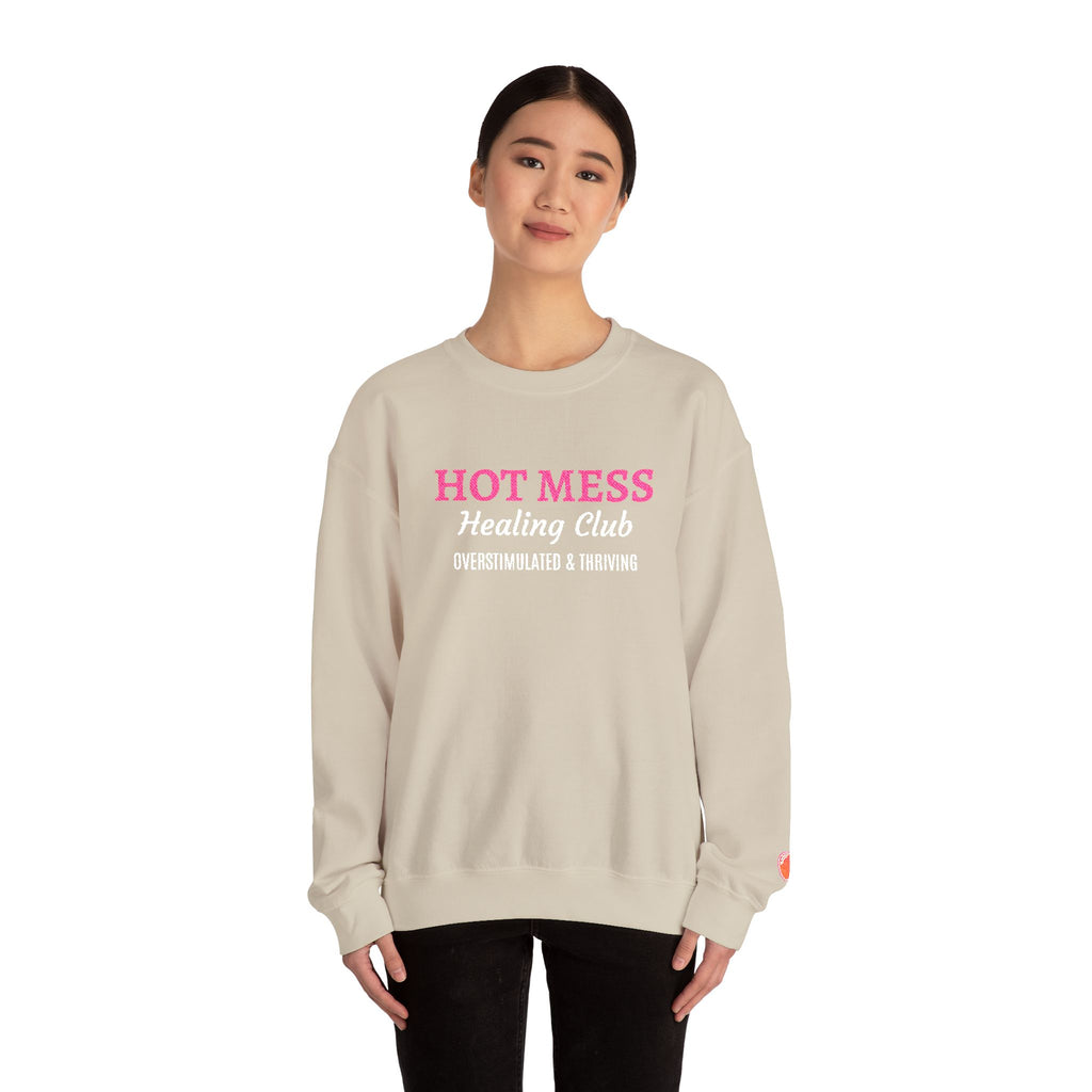 Hot Mess Crewneck Sweatshirt — Funny Graphic White Pullover