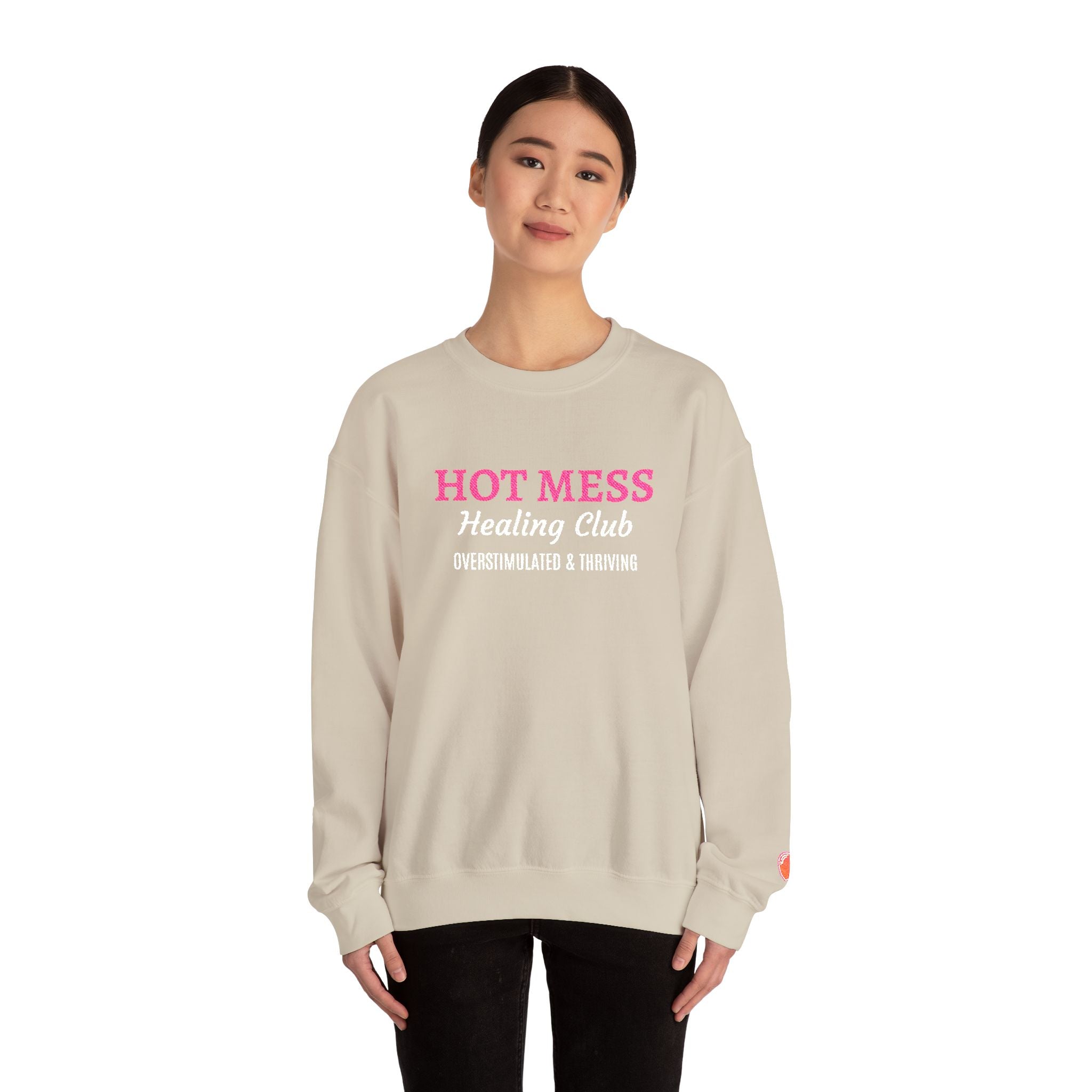 Hot Mess Crewneck Sweatshirt — Funny Graphic White Pullover