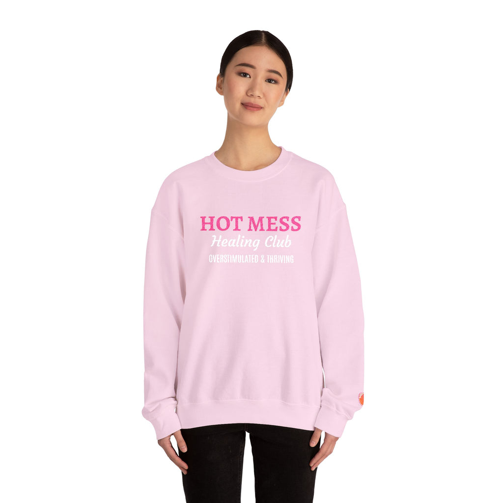 Hot Mess Crewneck Sweatshirt — Funny Graphic White Pullover
