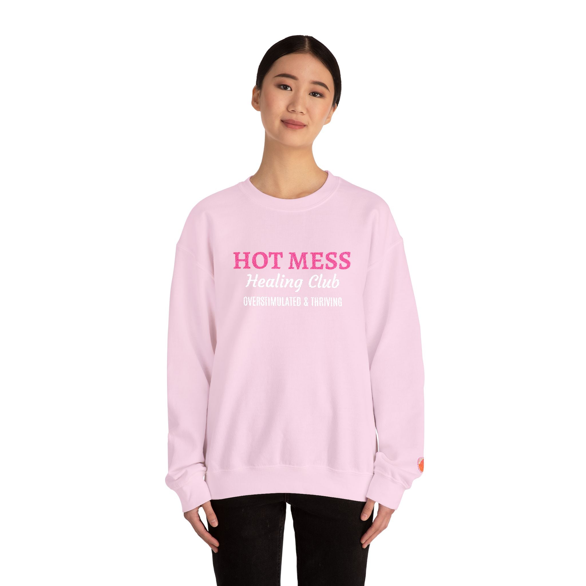 Hot Mess Crewneck Sweatshirt — Funny Graphic White Pullover