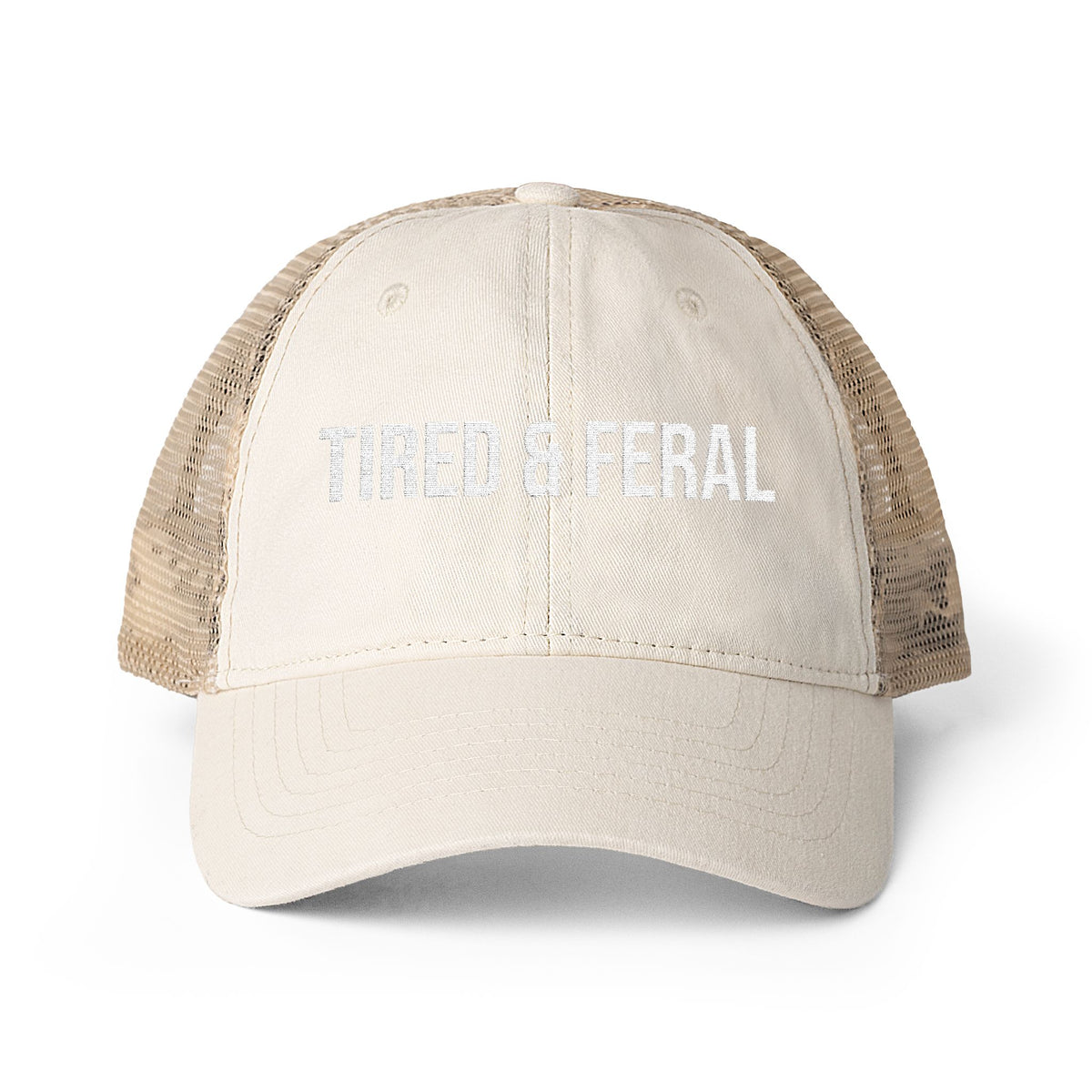 "TIRED & FERAL" Women's Washed Mesh-Back Cap