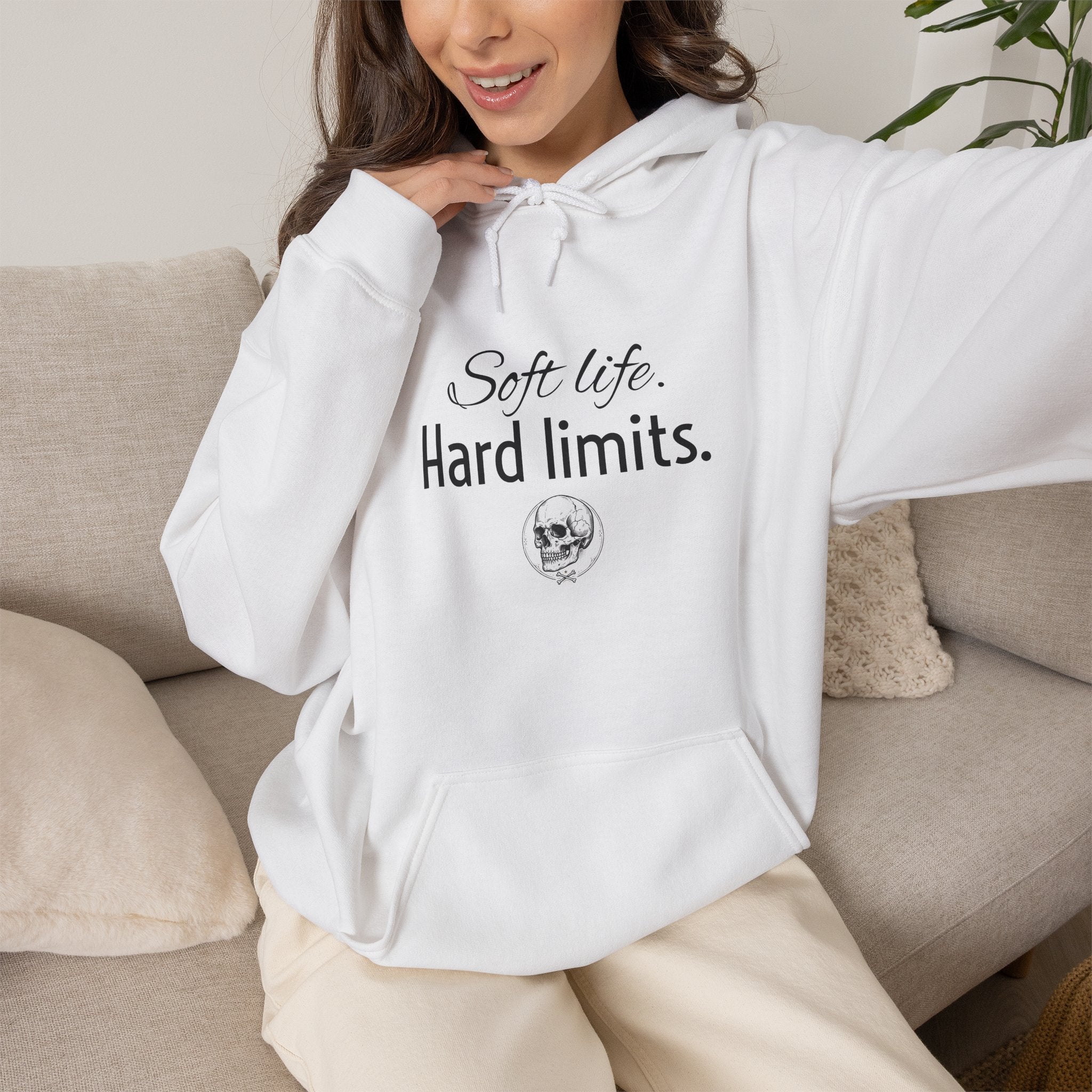 Hoodie — "Soft Life. Hard Limits." Minimalist Script Pullover