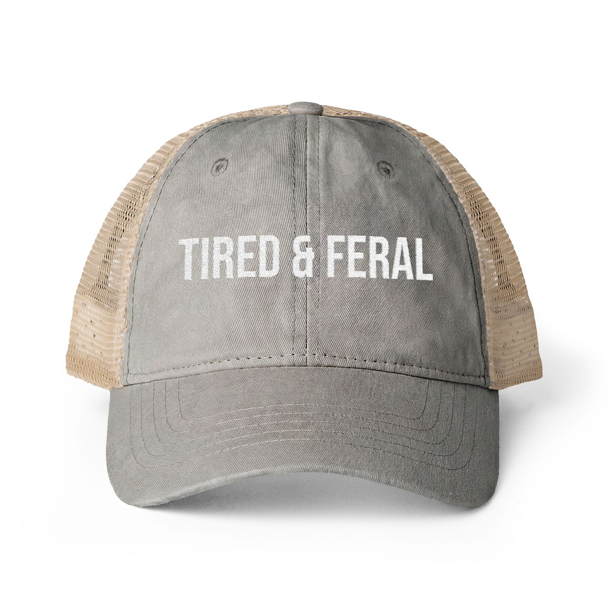 "TIRED & FERAL" Women's Washed Mesh-Back Cap