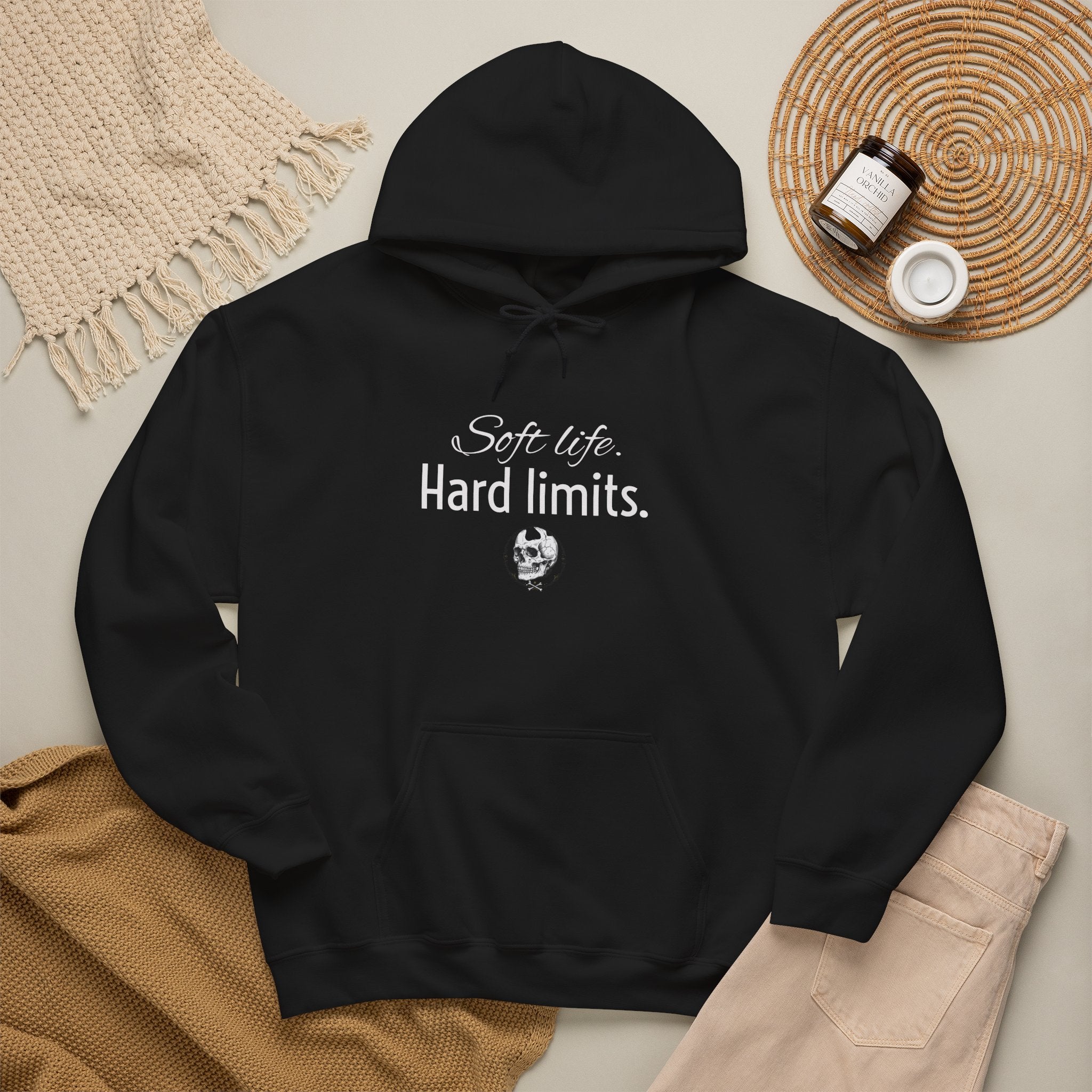 Hoodie — "Soft Life. Hard Limits." Minimalist Script Pullover