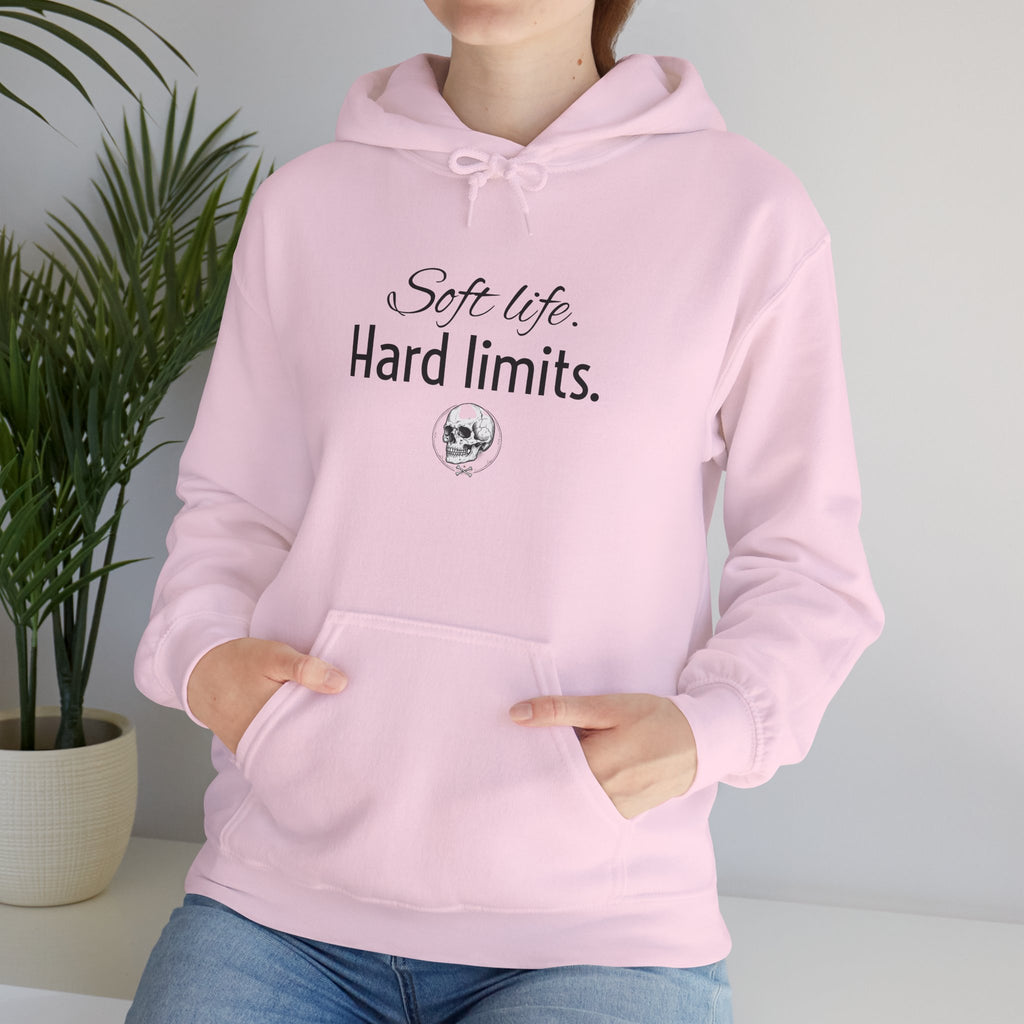 Hoodie — "Soft Life. Hard Limits." Minimalist Script Pullover