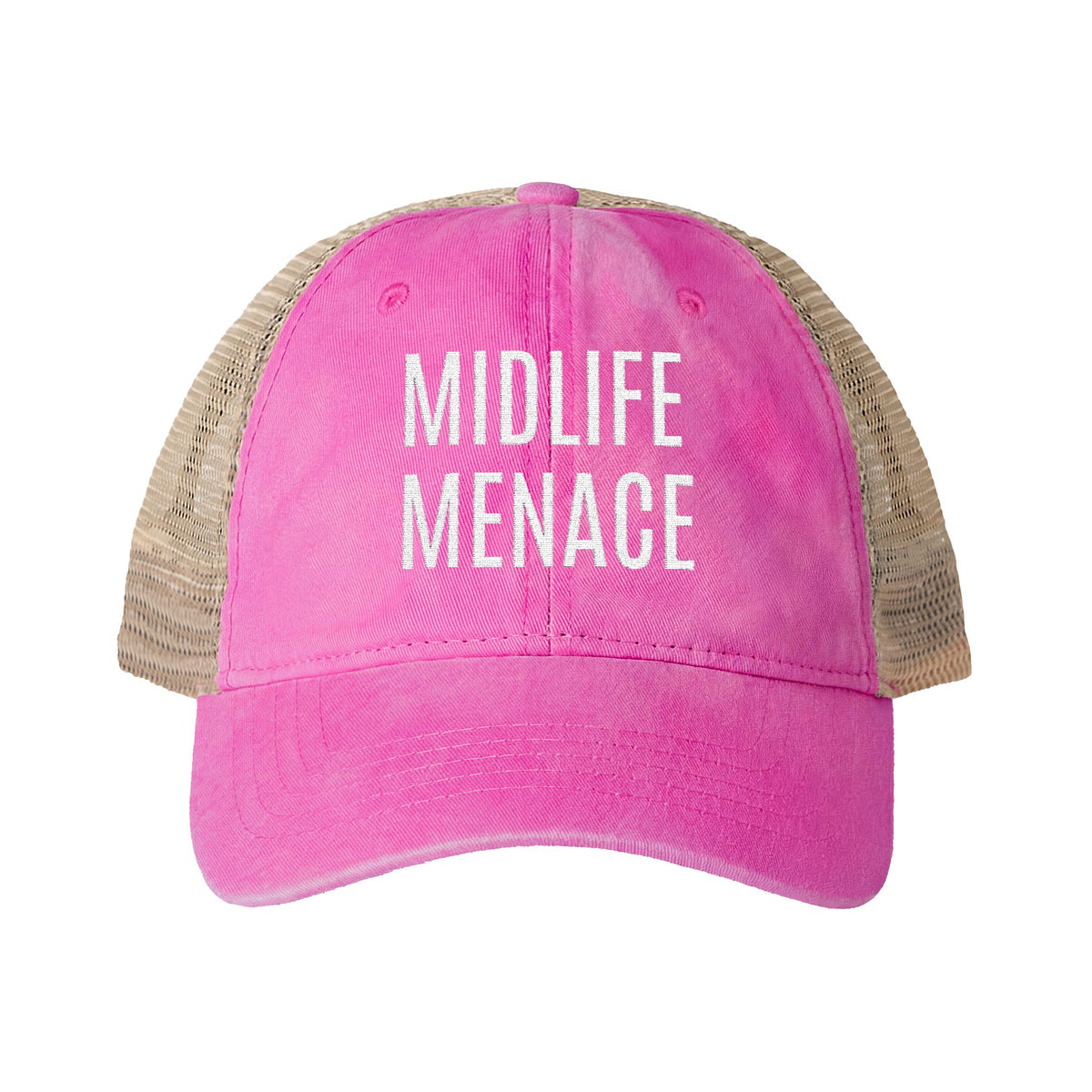 "MIDLIFE MENACE" Women's Washed Mesh-Back Cap