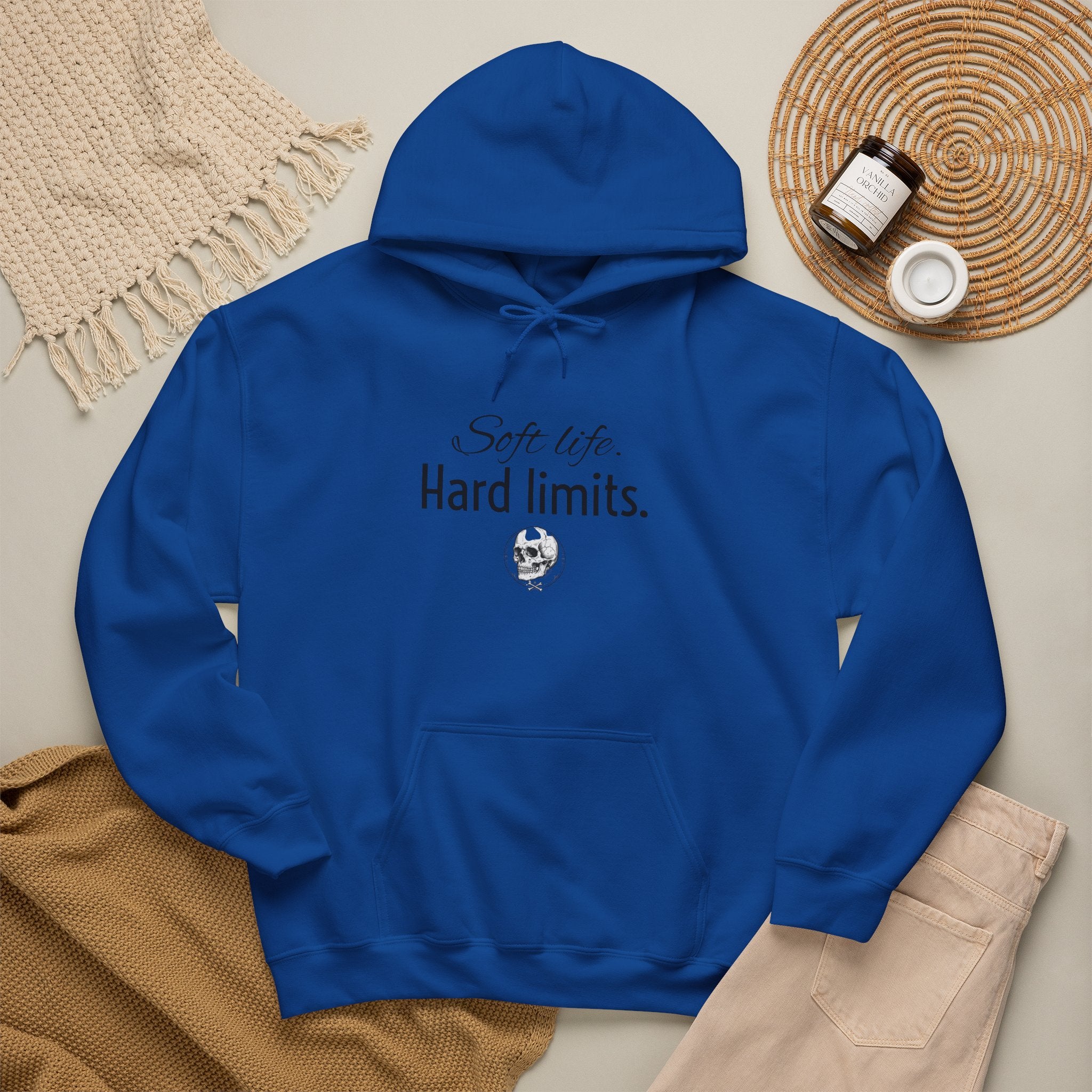 Hoodie — "Soft Life. Hard Limits." Minimalist Script Pullover
