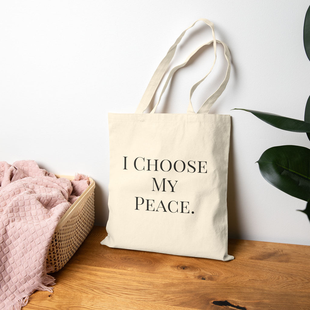 I Choose My Peace Canvas Tote — Floral Calm Reusable Shopping & Everyday Bag