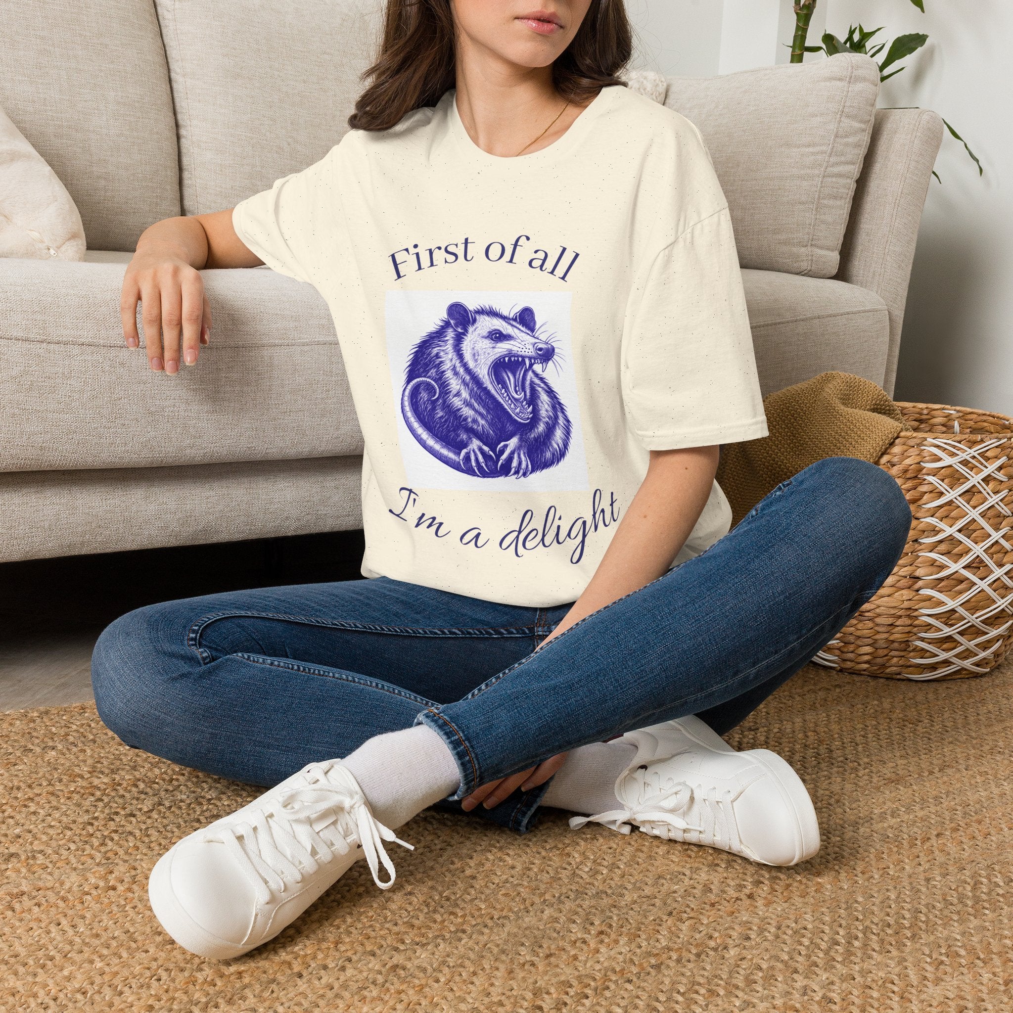 T-Shirt — “First of All, I’m a Delight” Possum Graphic Tee