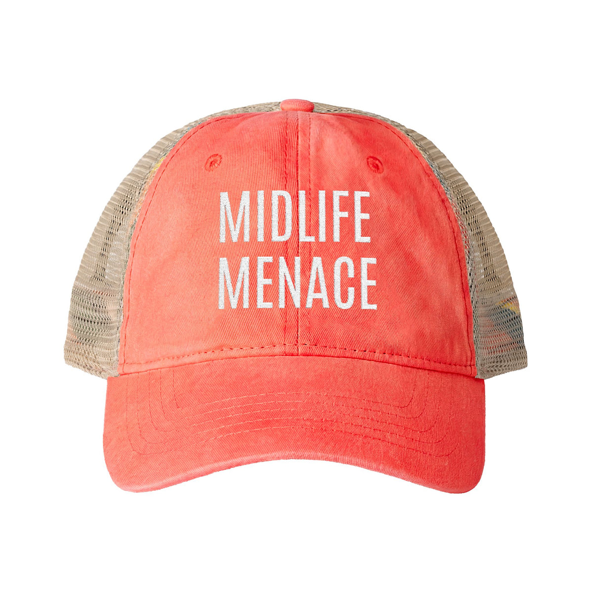"MIDLIFE MENACE" Women's Washed Mesh-Back Cap