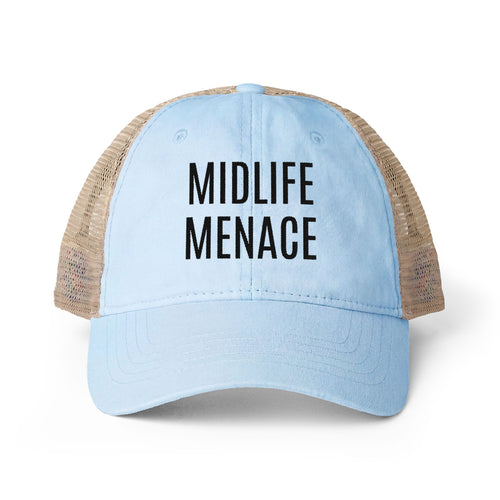 "MIDLIFE MENACE" Women's Washed Mesh-Back Cap