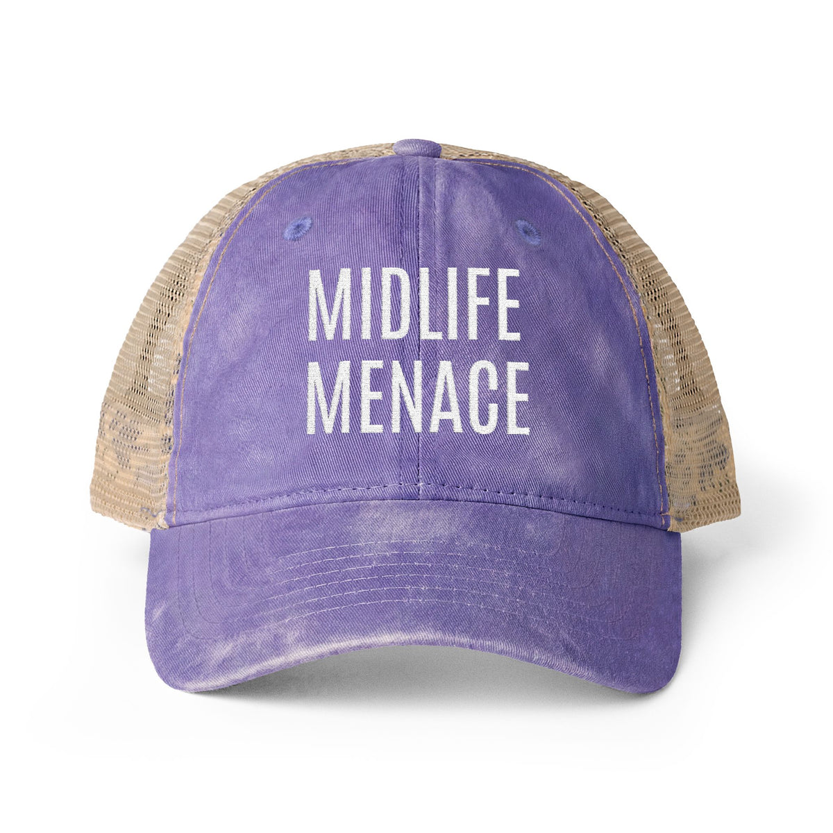 "MIDLIFE MENACE" Women's Washed Mesh-Back Cap