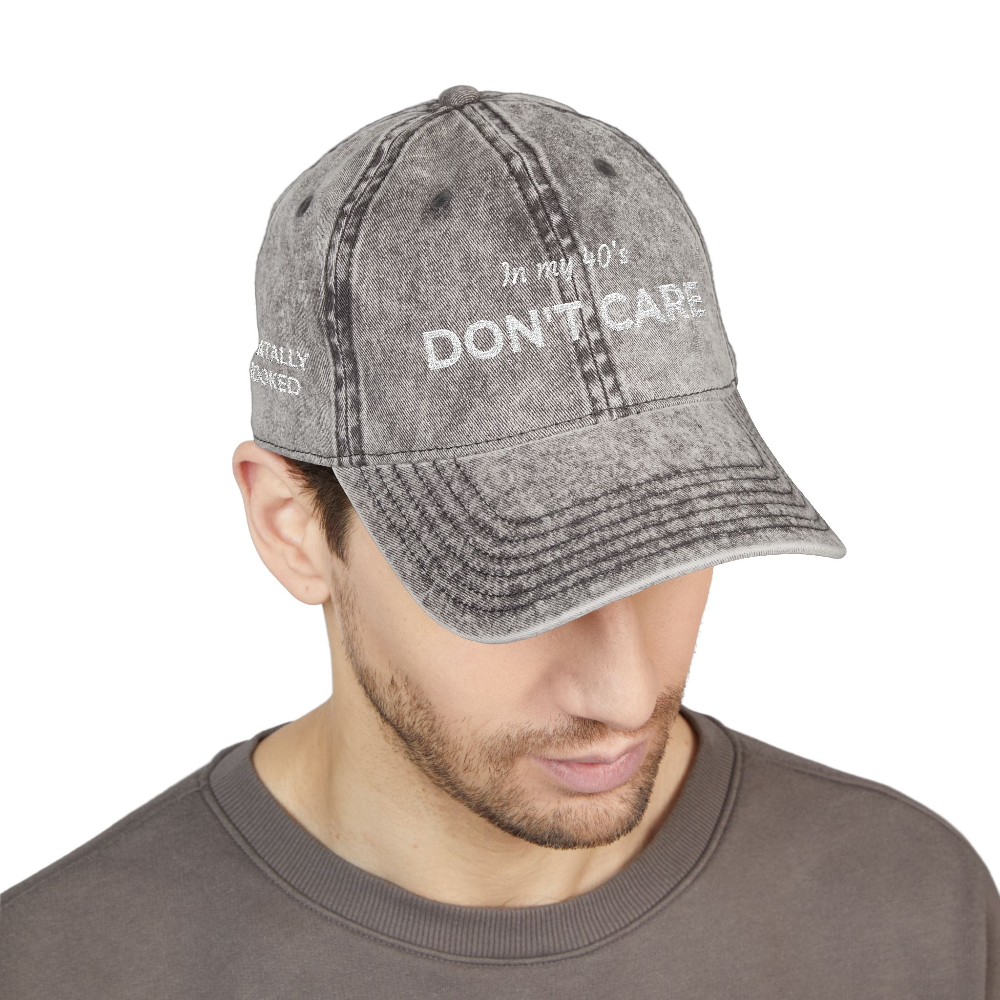 Vintage Embroidered Cap — "Don't Care" Distressed Baseball Hat