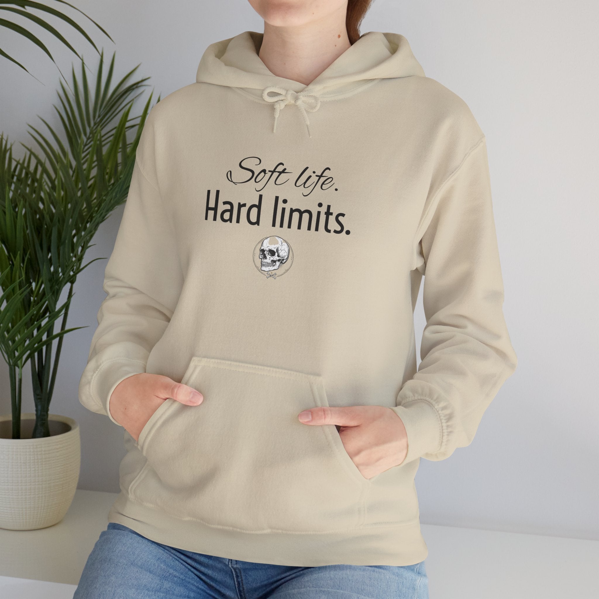 Hoodie — "Soft Life. Hard Limits." Minimalist Script Pullover