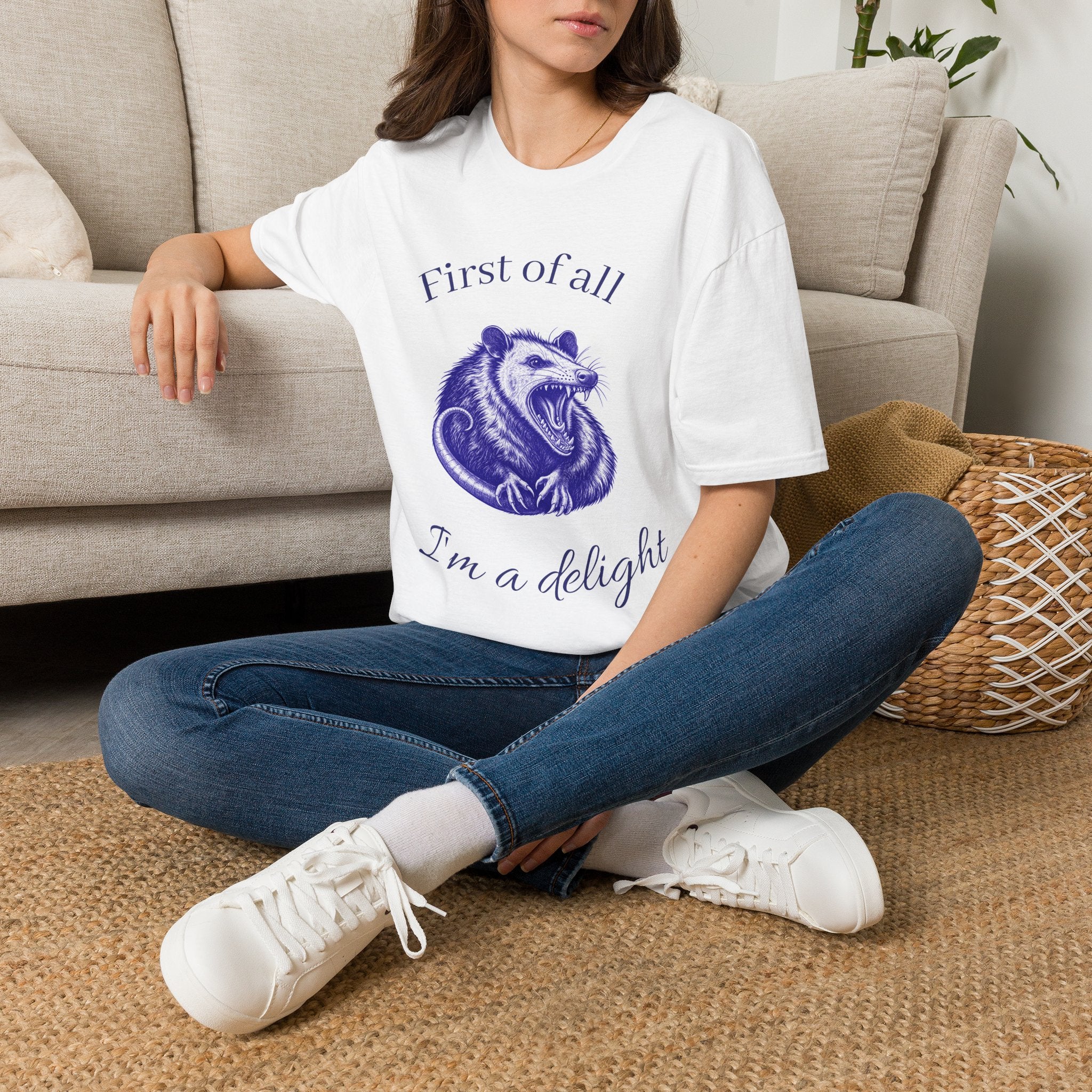 T-Shirt — “First of All, I’m a Delight” Possum Graphic Tee