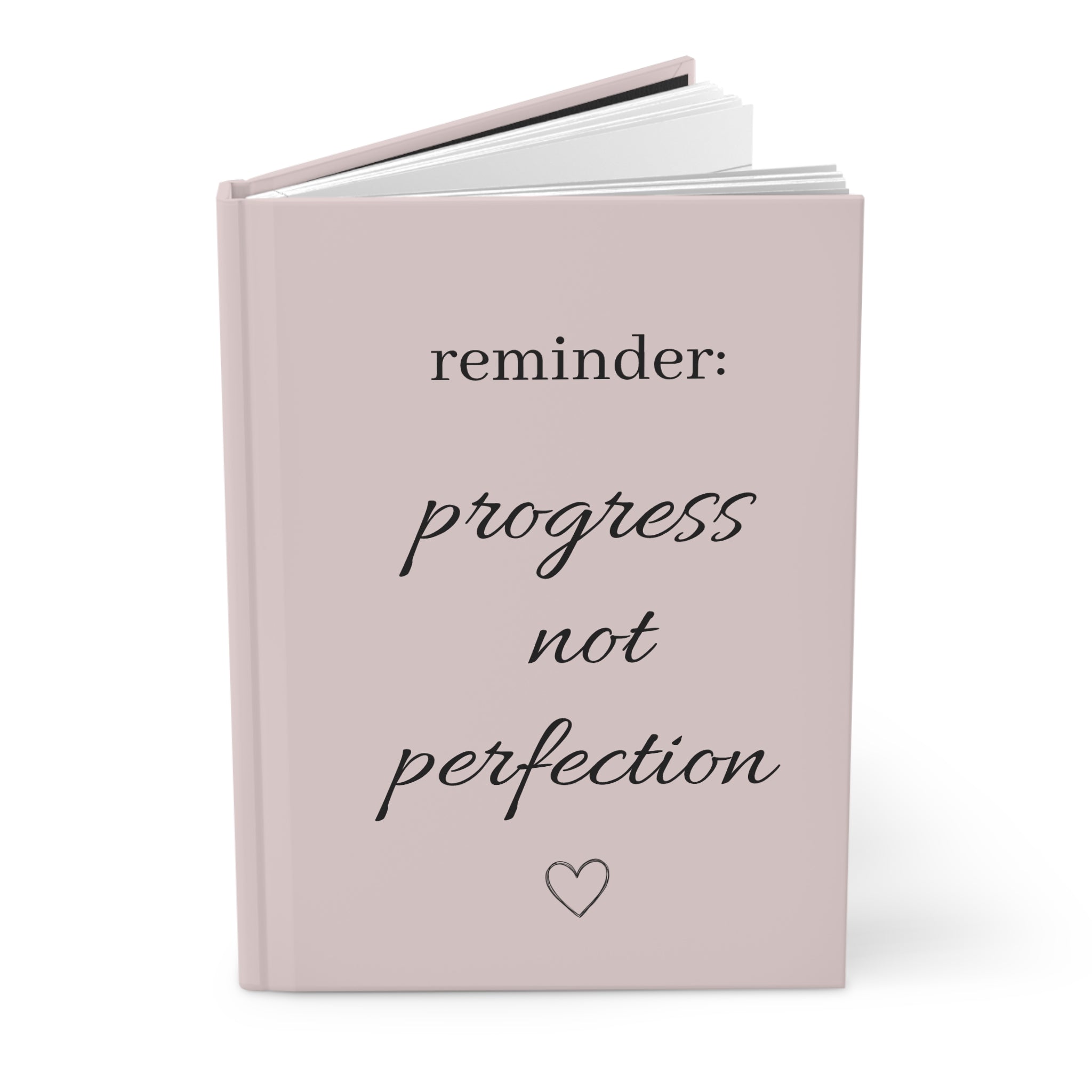 Hardcover Journal — "Reminder: Progress Not Perfection" Motivational Pink Notebook for Goal-Setting & Self-Care