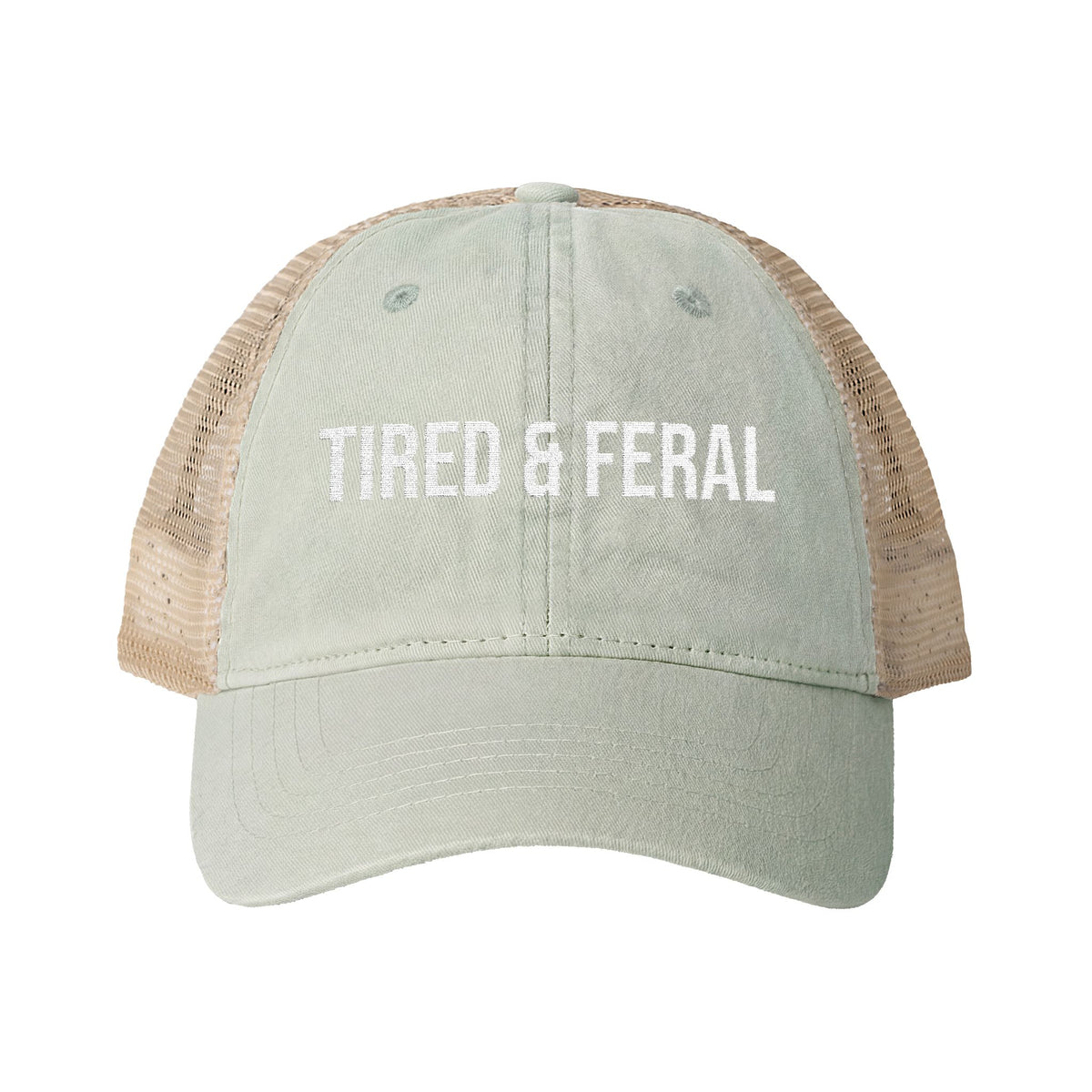 "TIRED & FERAL" Women's Washed Mesh-Back Cap