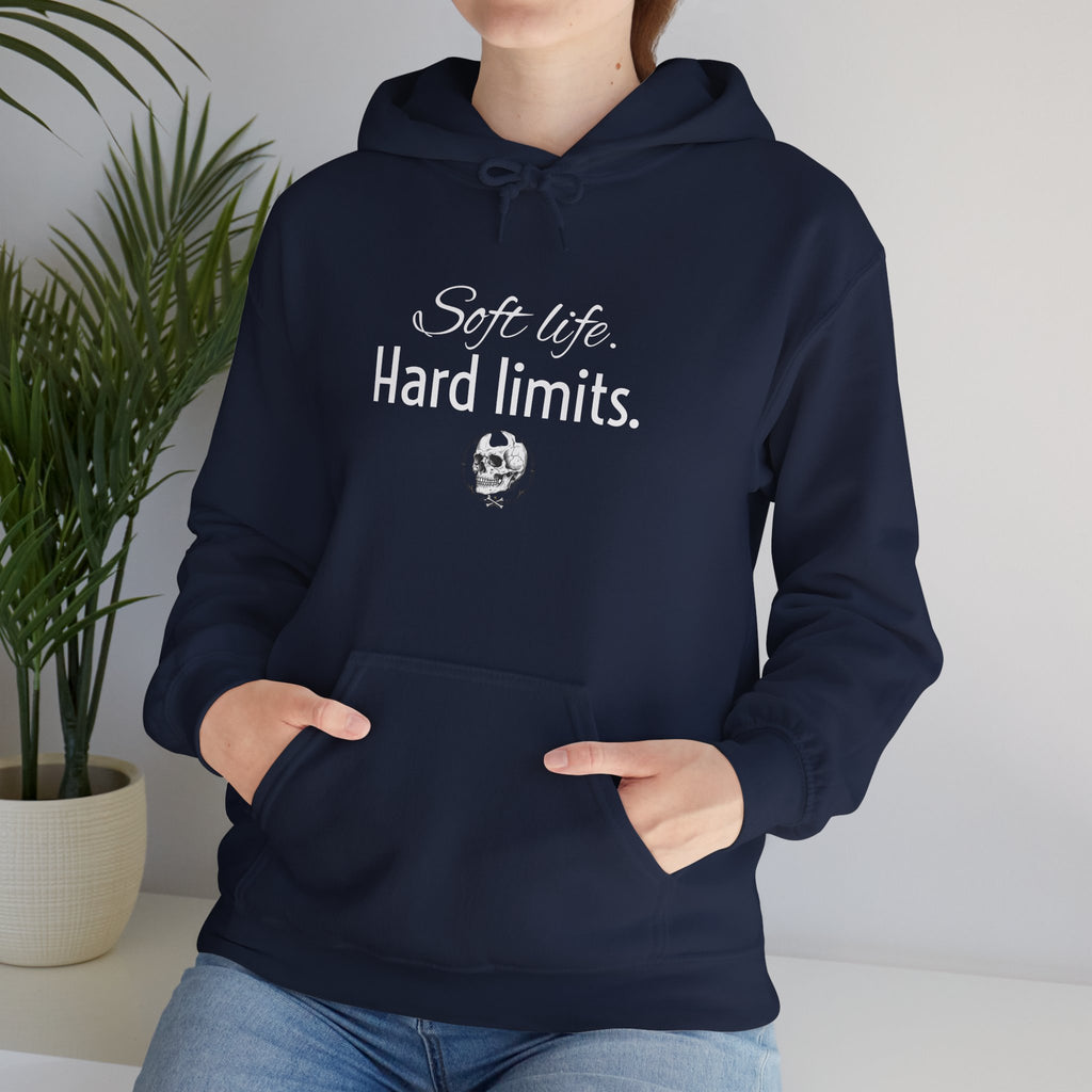 Hoodie — "Soft Life. Hard Limits." Minimalist Script Pullover