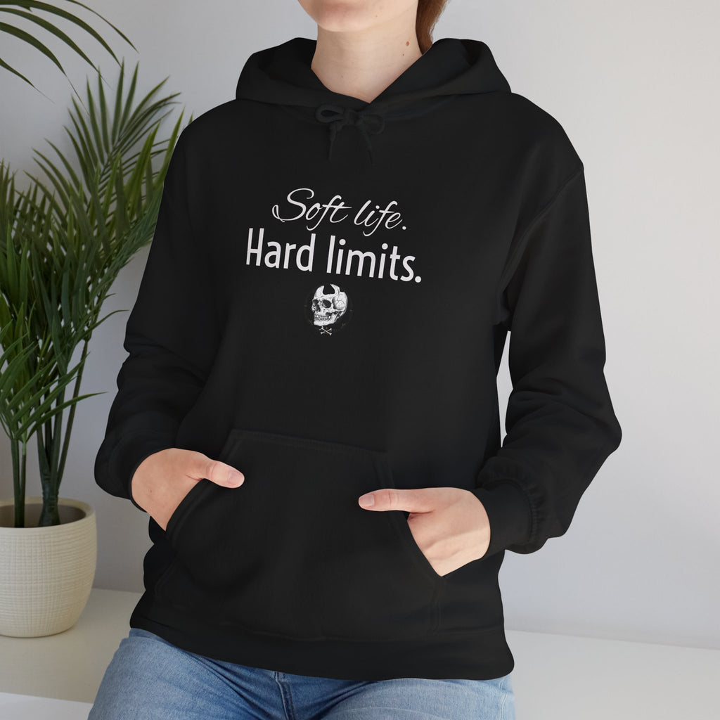 Hoodie — "Soft Life. Hard Limits." Minimalist Script Pullover