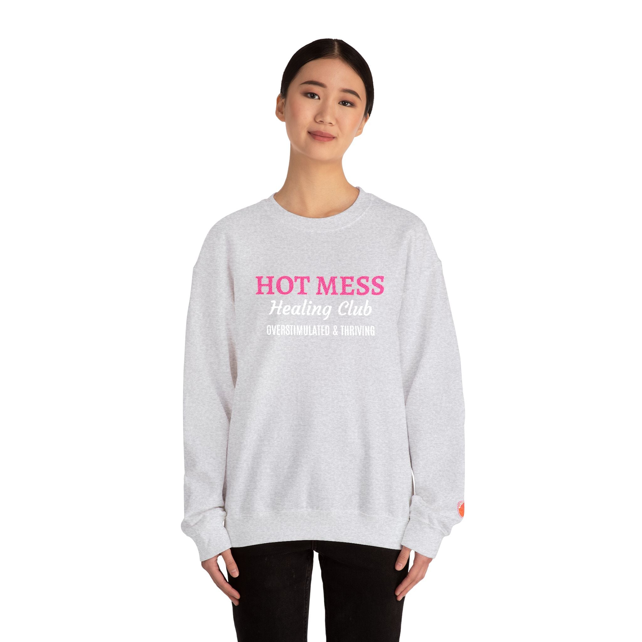 Hot Mess Crewneck Sweatshirt — Funny Graphic White Pullover