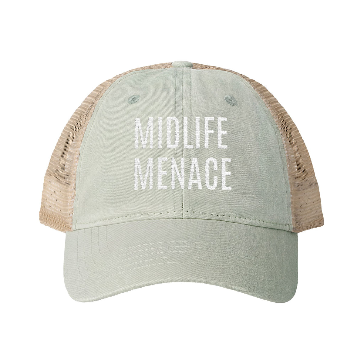 "MIDLIFE MENACE" Women's Washed Mesh-Back Cap