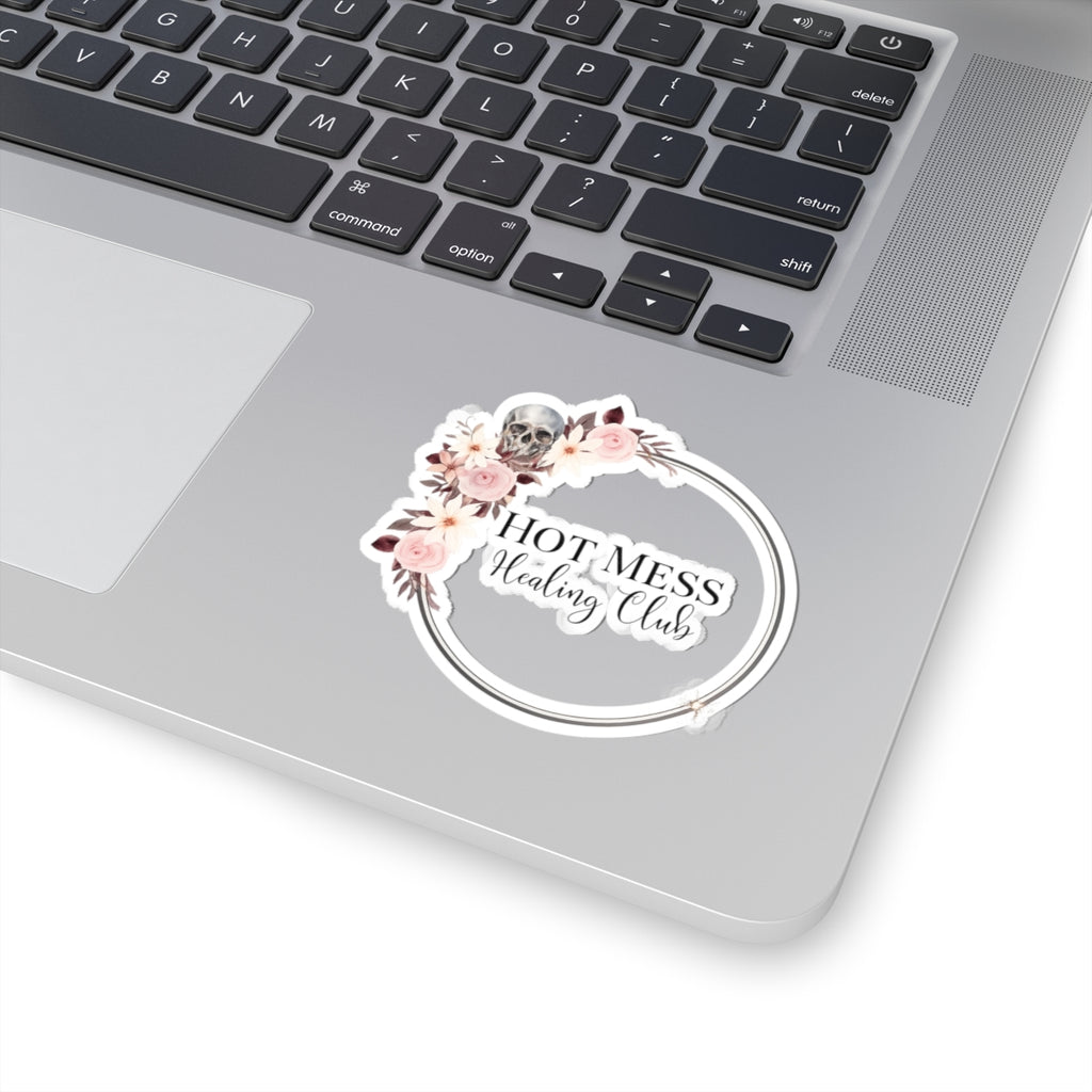 Hot Mess Healing Club Logo Sticker – Floral Skull Decorative Decal
